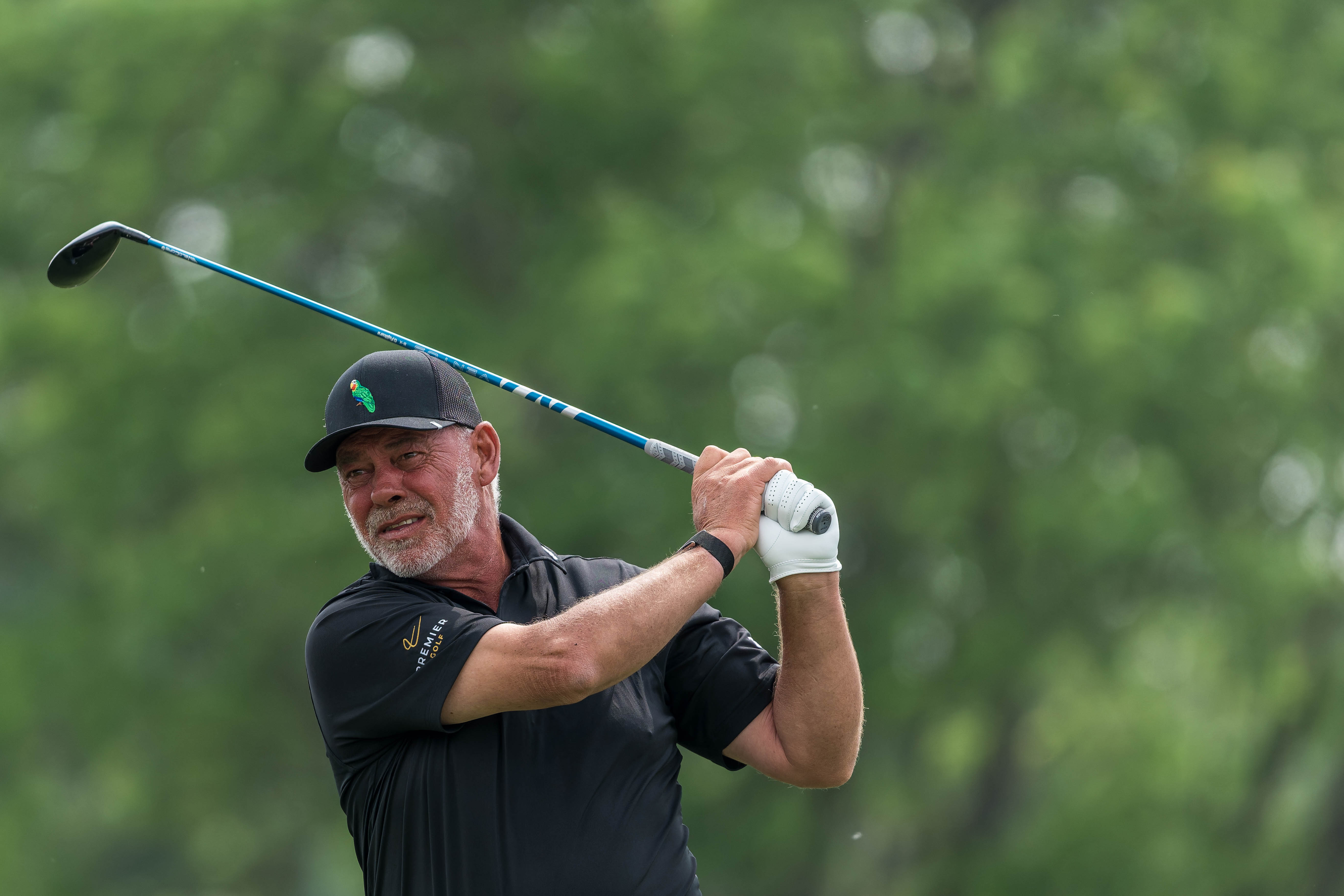 Darren Clarke hits a tee shot on the 3rd tee during round 3 of The American Family Insurance Championship at TPC Wisconsin in Madison, Wisconsin on June 8th, 2025. Photography by Ross Harried for Second Crop Sports.