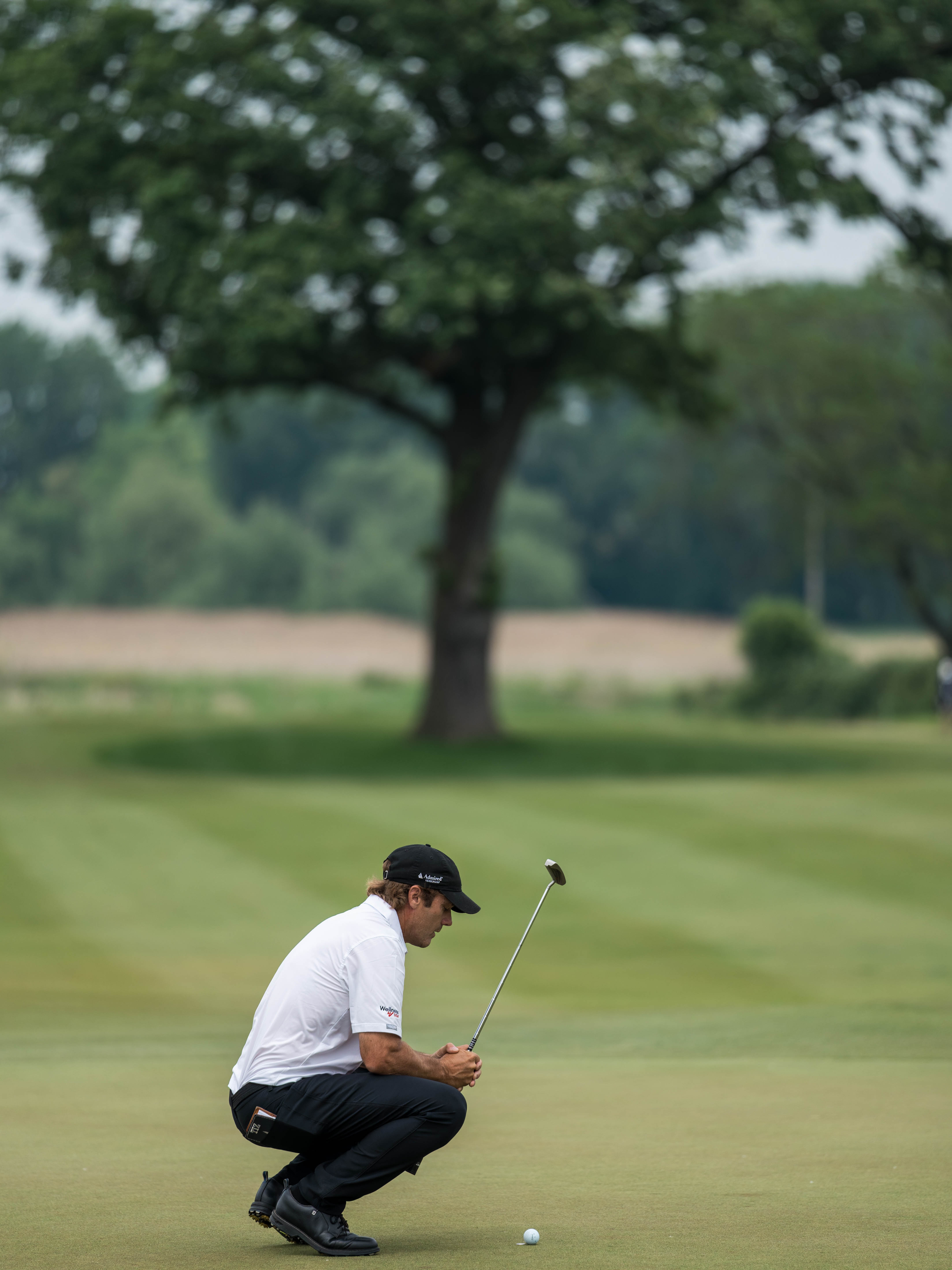 Mario Tiziani lines up a putt on hole 9 during round 3 of The American Family Insurance Championship at TPC Wisconsin in Madison, Wisconsin on June 8th, 2025. Photography by Ross Harried for Second Crop Sports.
