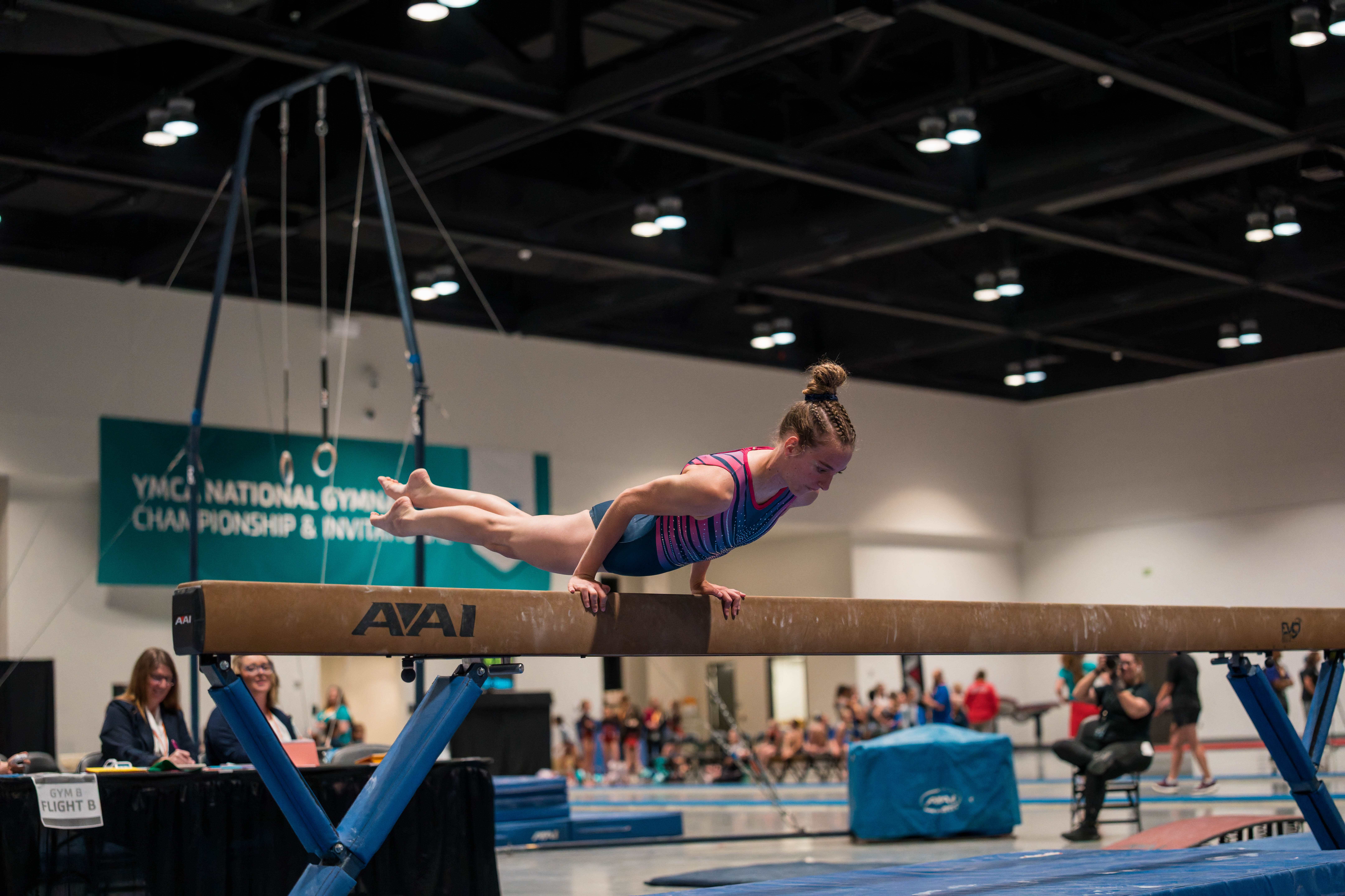 The YMCA National Gymnastics Championship 2025 held at The Resch Center in Green Bay, Wisconsin, USA on June 27th, 2025. Photography by Ross Harried for Second Crop Sports.