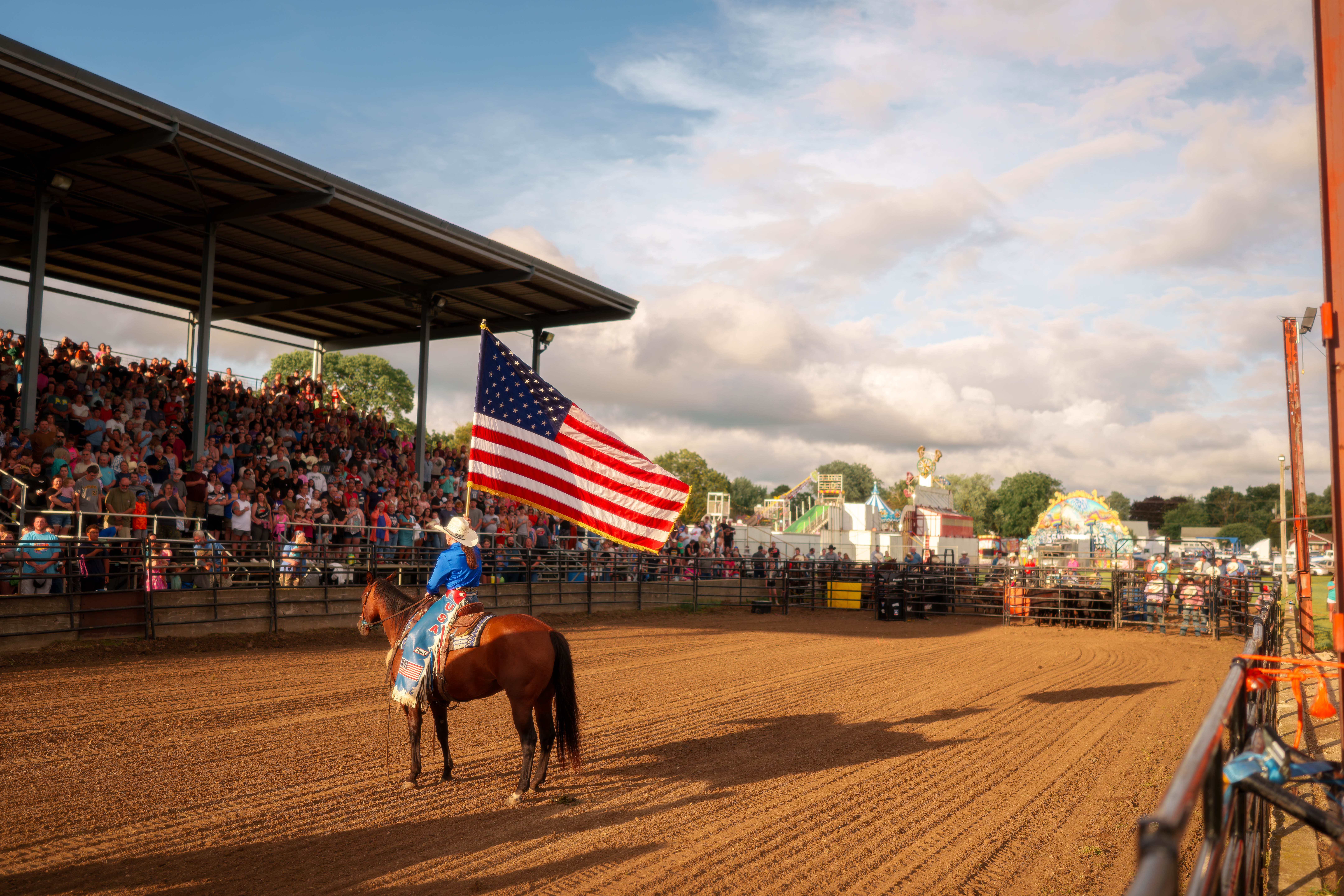 Bucking Bulls full rodeo at the Green County Fair in Monroe, Wisconsin on July 16th, 2025. Photography by Ross Harried for Second Crop Sports.