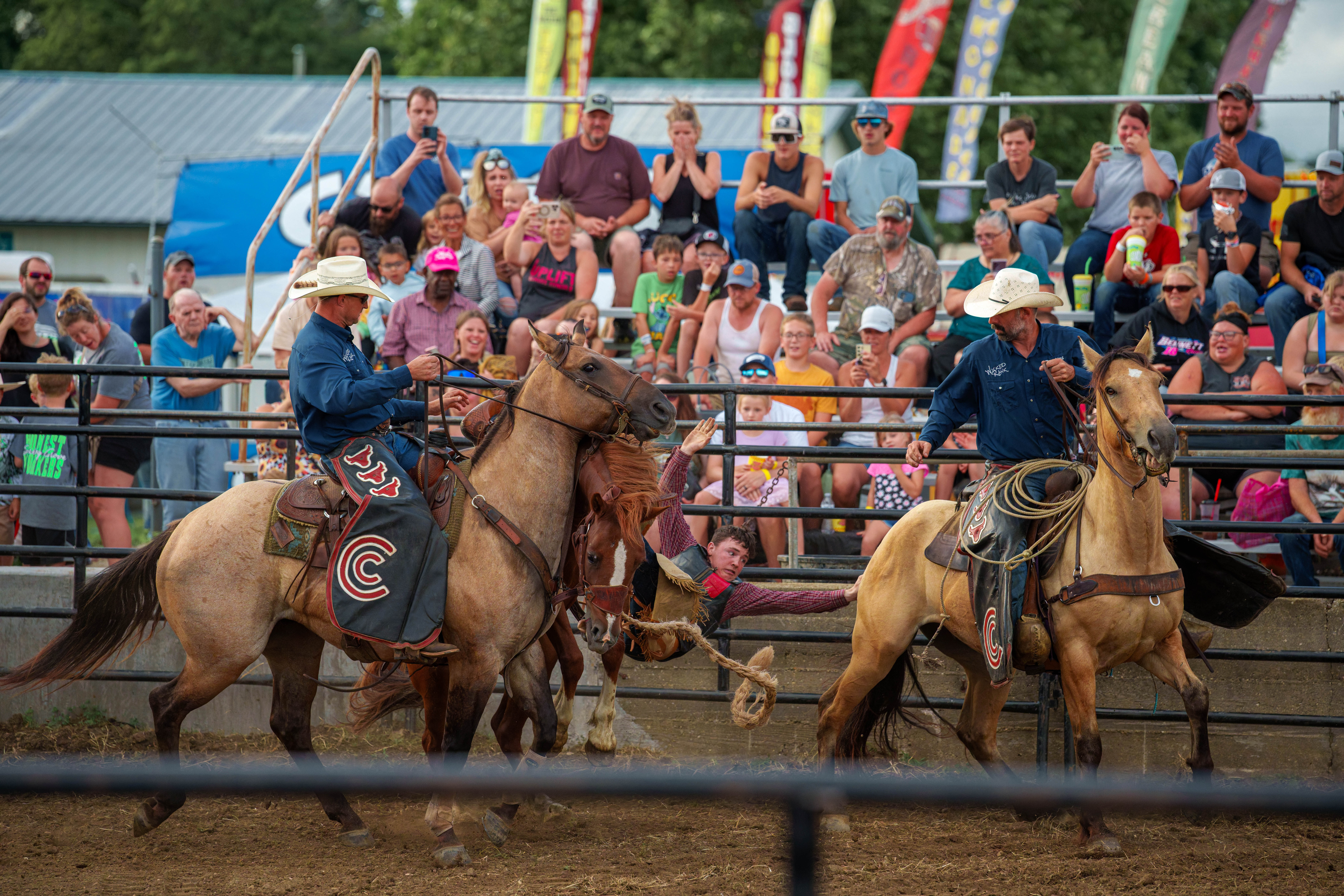 Bucking Bulls full rodeo at the Green County Fair in Monroe, Wisconsin on July 16th, 2025. Photography by Ross Harried for Second Crop Sports.