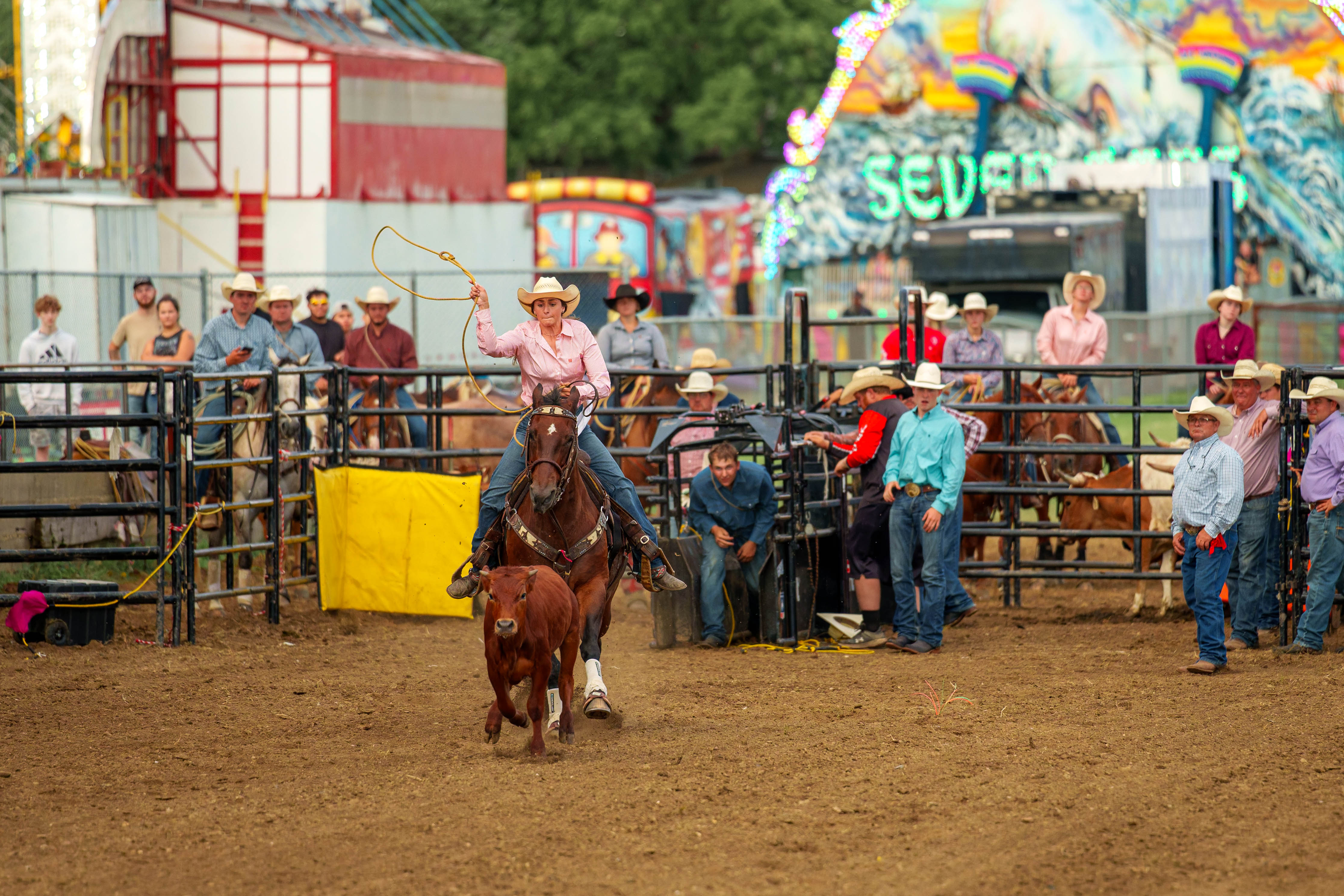 Bucking Bulls full rodeo at the Green County Fair in Monroe, Wisconsin on July 16th, 2025. Photography by Ross Harried for Second Crop Sports.