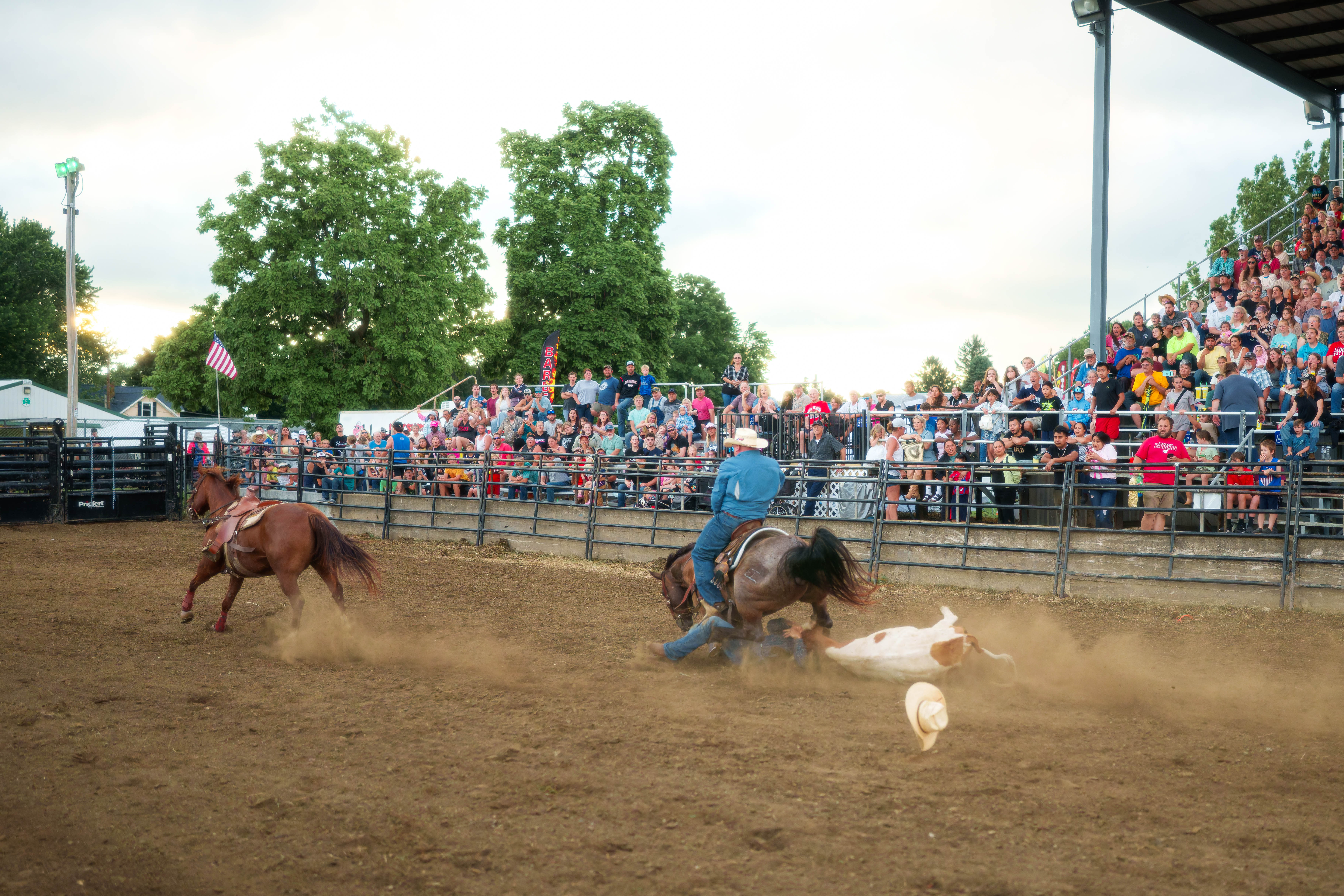 Bucking Bulls full rodeo at the Green County Fair in Monroe, Wisconsin on July 16th, 2025. Photography by Ross Harried for Second Crop Sports.