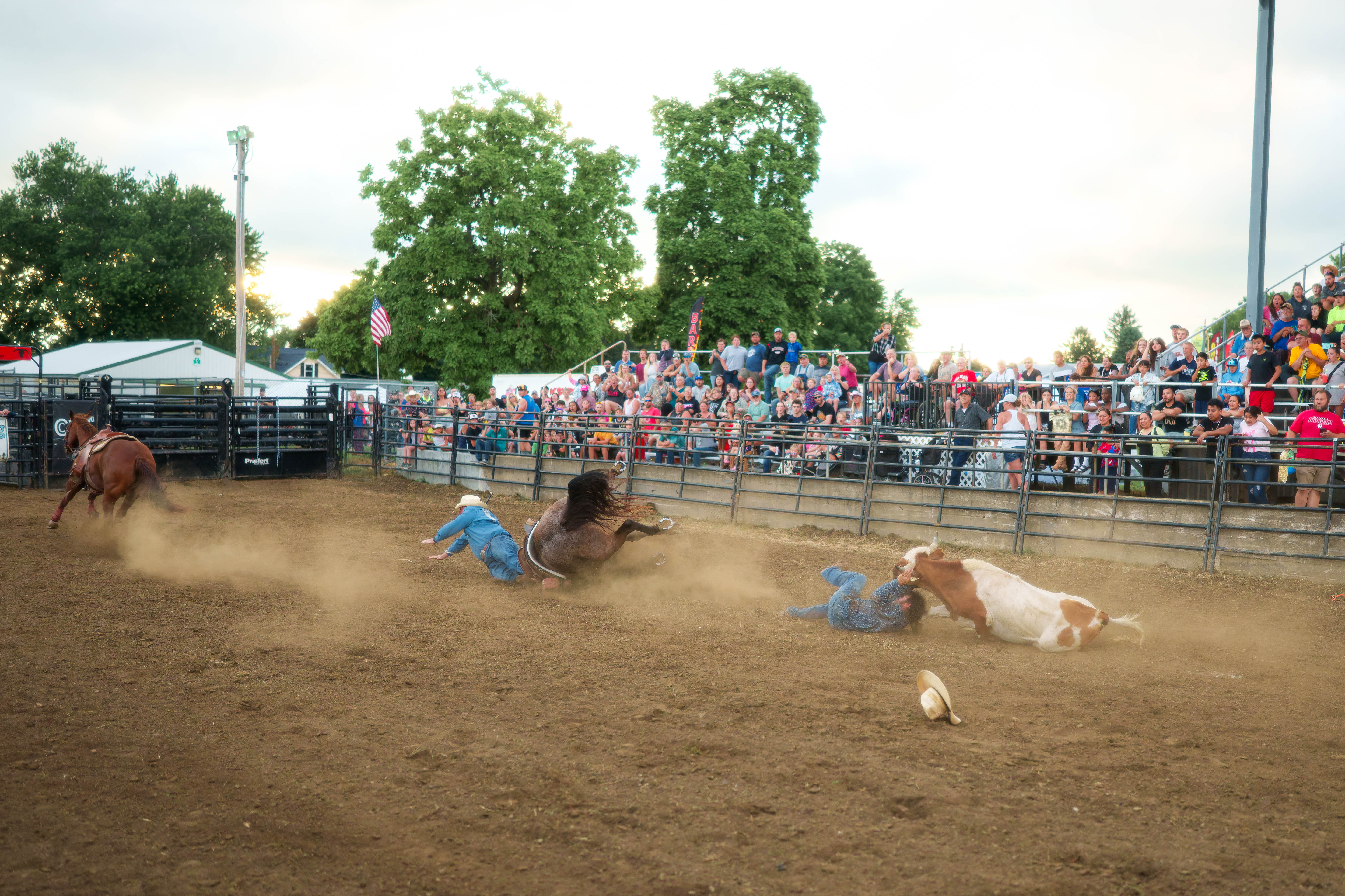 Bucking Bulls full rodeo at the Green County Fair in Monroe, Wisconsin on July 16th, 2025. Photography by Ross Harried for Second Crop Sports.