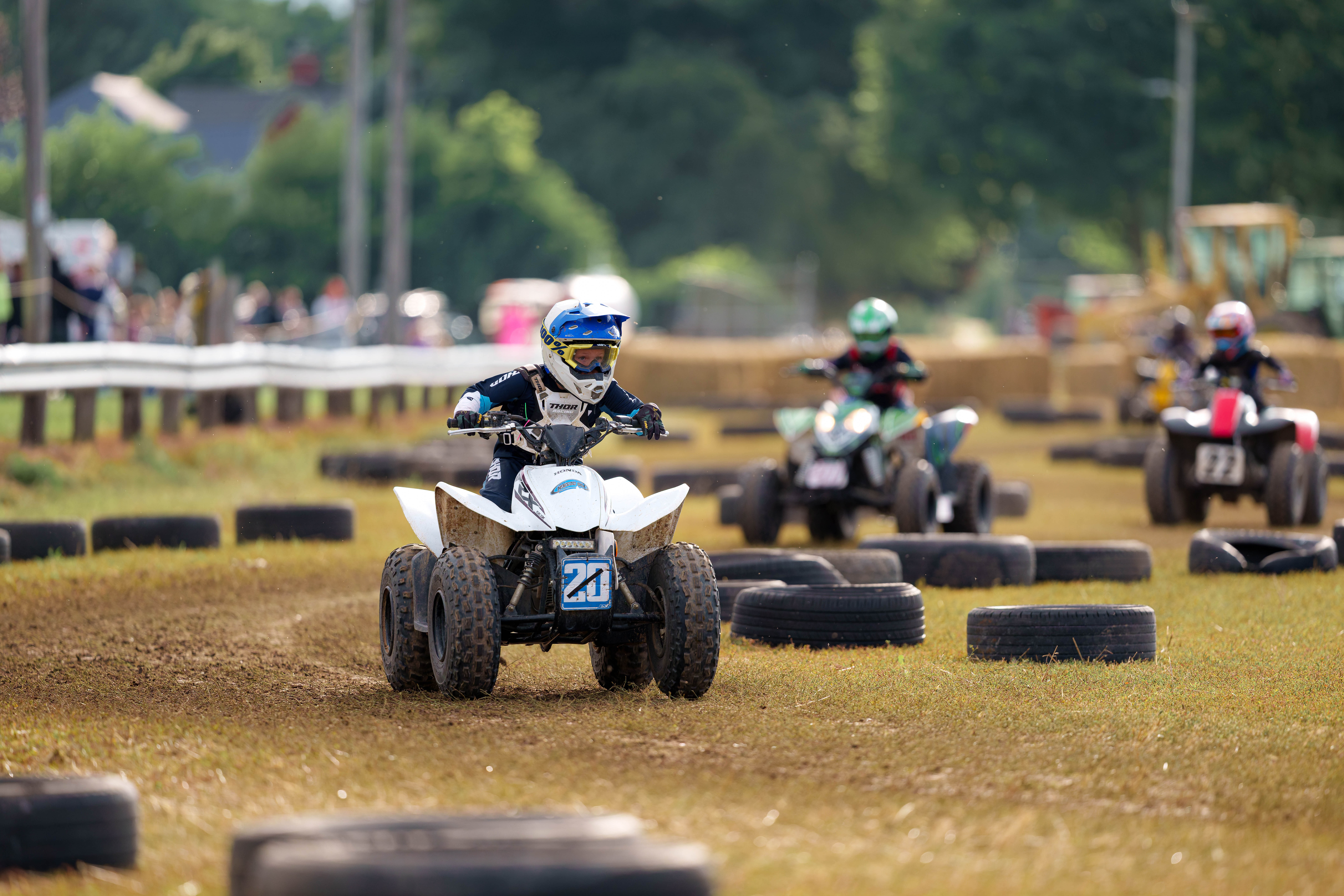 SWIRA dirt bike and atv races at the Green County Fair in Monroe, Wisconsin on July 17th, 2025. Photography by Ross Harried for Second Crop Sports.