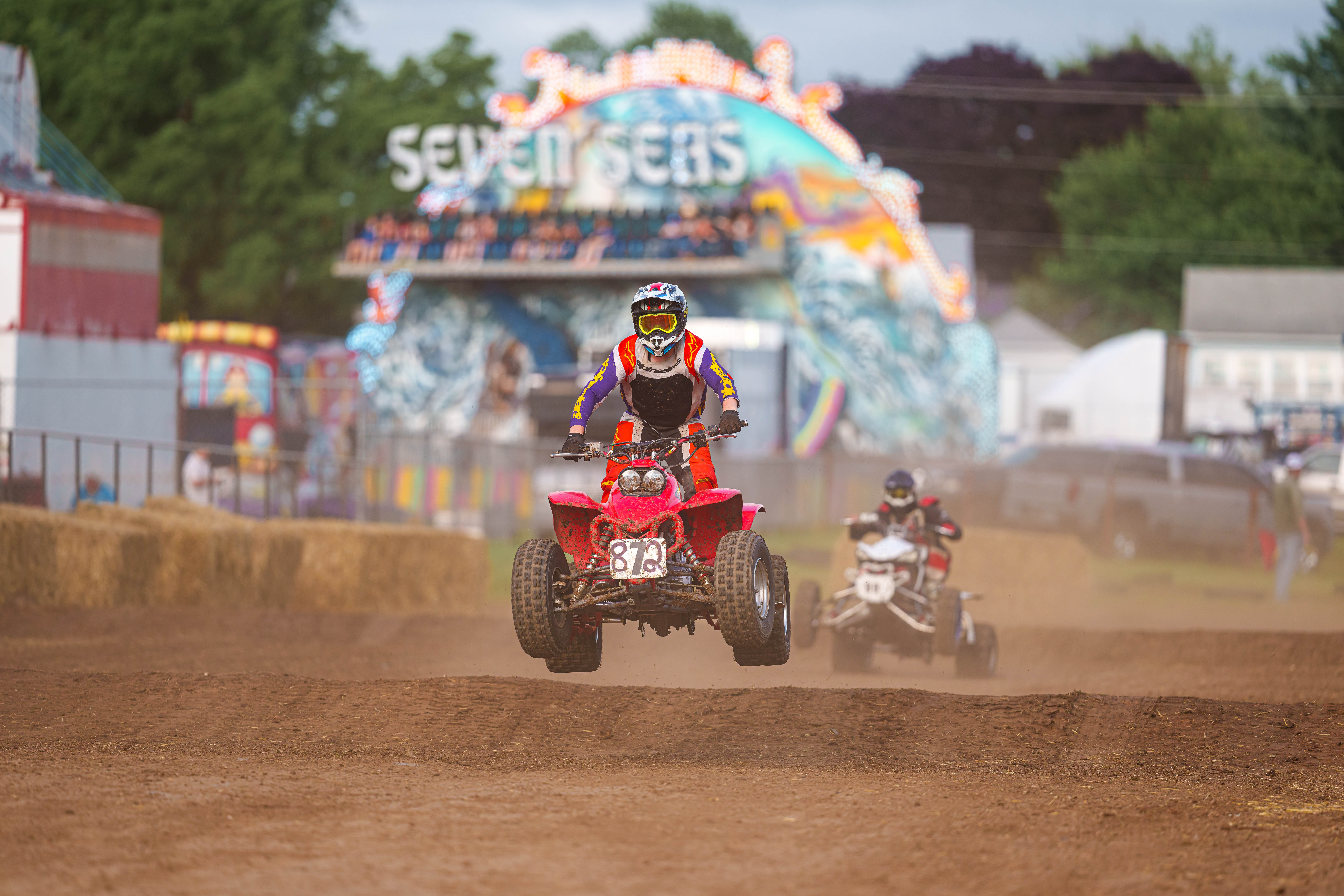 SWIRA dirt bike and atv races at the Green County Fair in Monroe, Wisconsin on July 17th, 2025. Photography by Ross Harried for Second Crop Sports.
