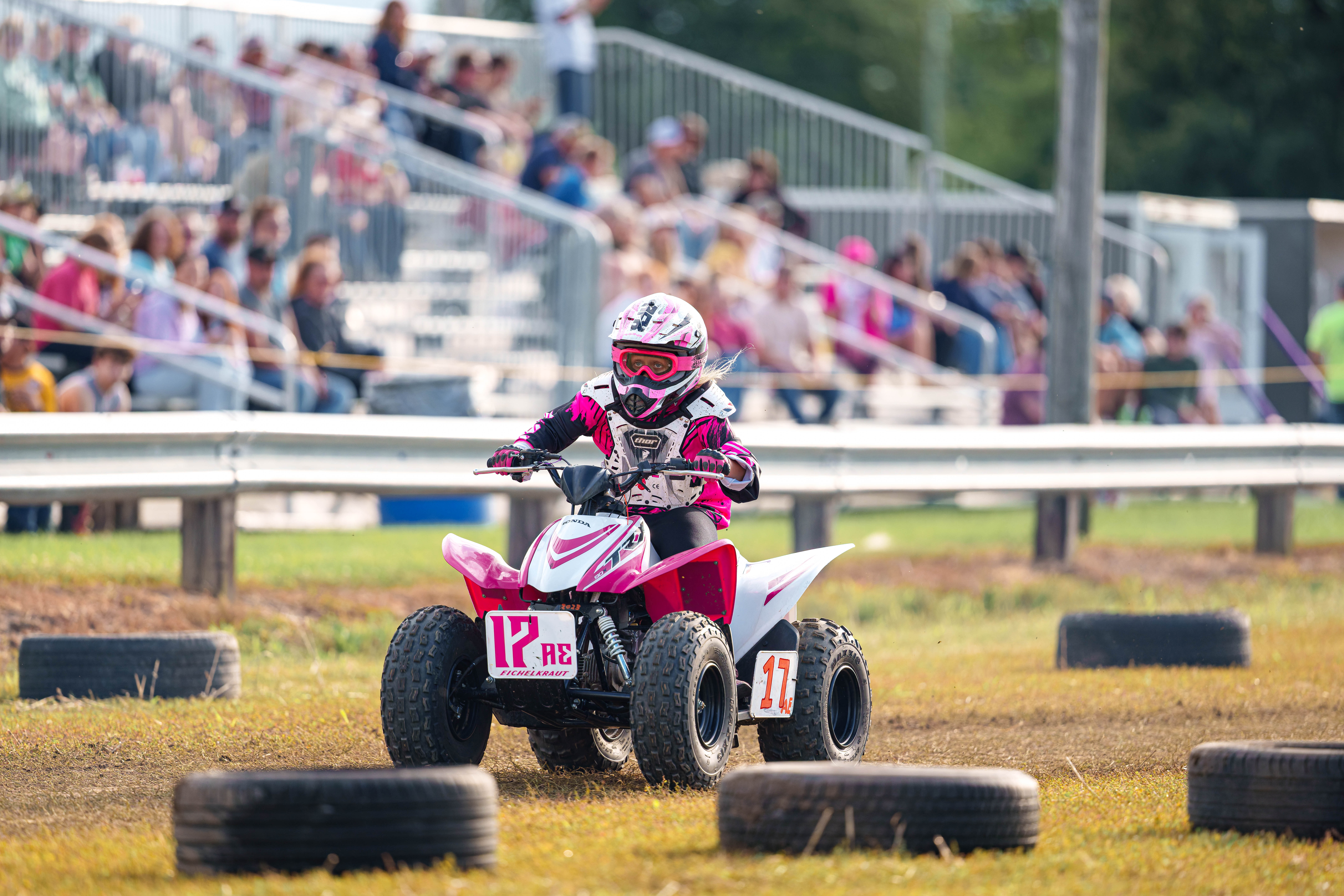 SWIRA dirt bike and atv races at the Green County Fair in Monroe, Wisconsin on July 17th, 2025. Photography by Ross Harried for Second Crop Sports.