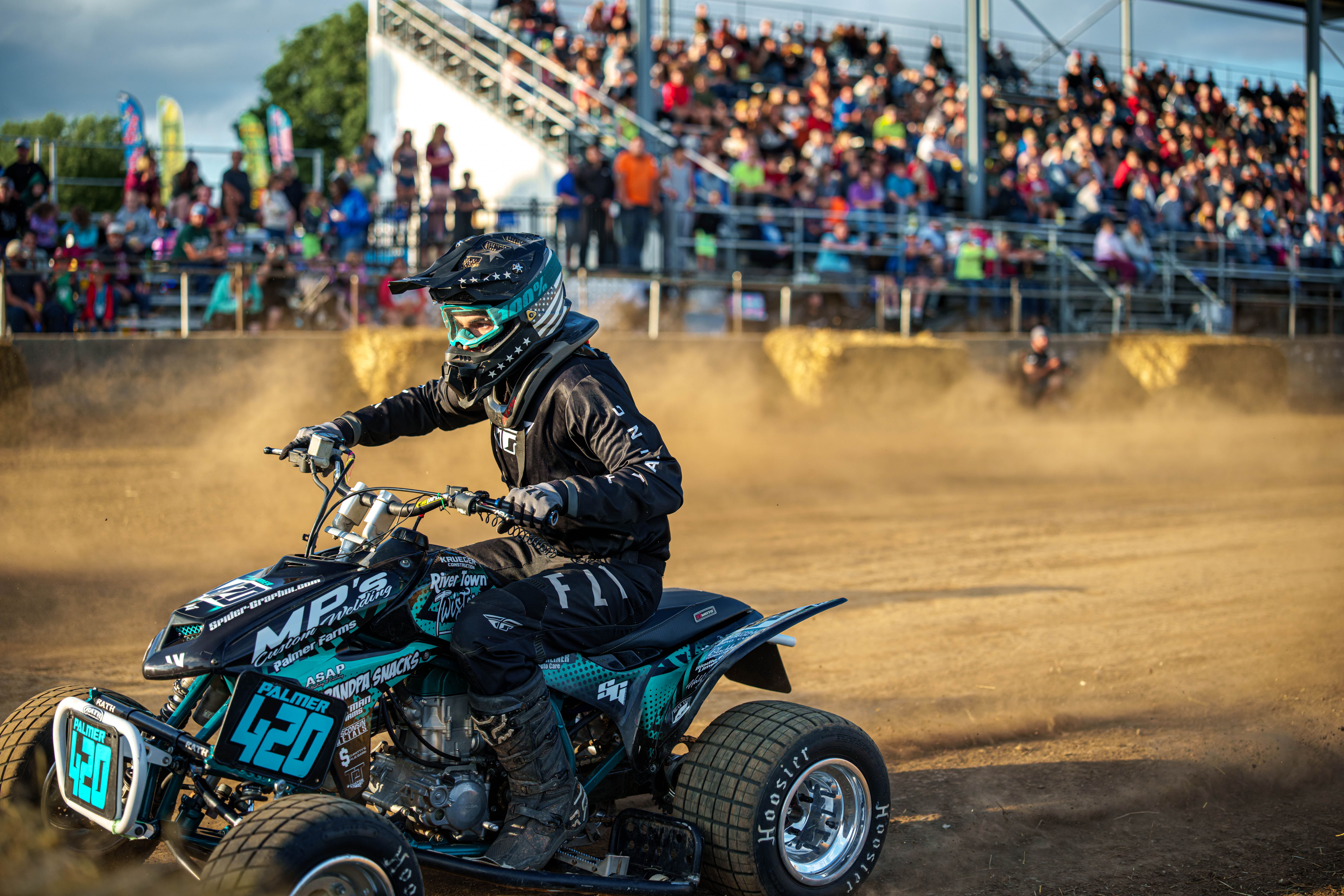 SWIRA dirt bike and atv races at the Green County Fair in Monroe, Wisconsin on July 17th, 2025. Photography by Ross Harried for Second Crop Sports.