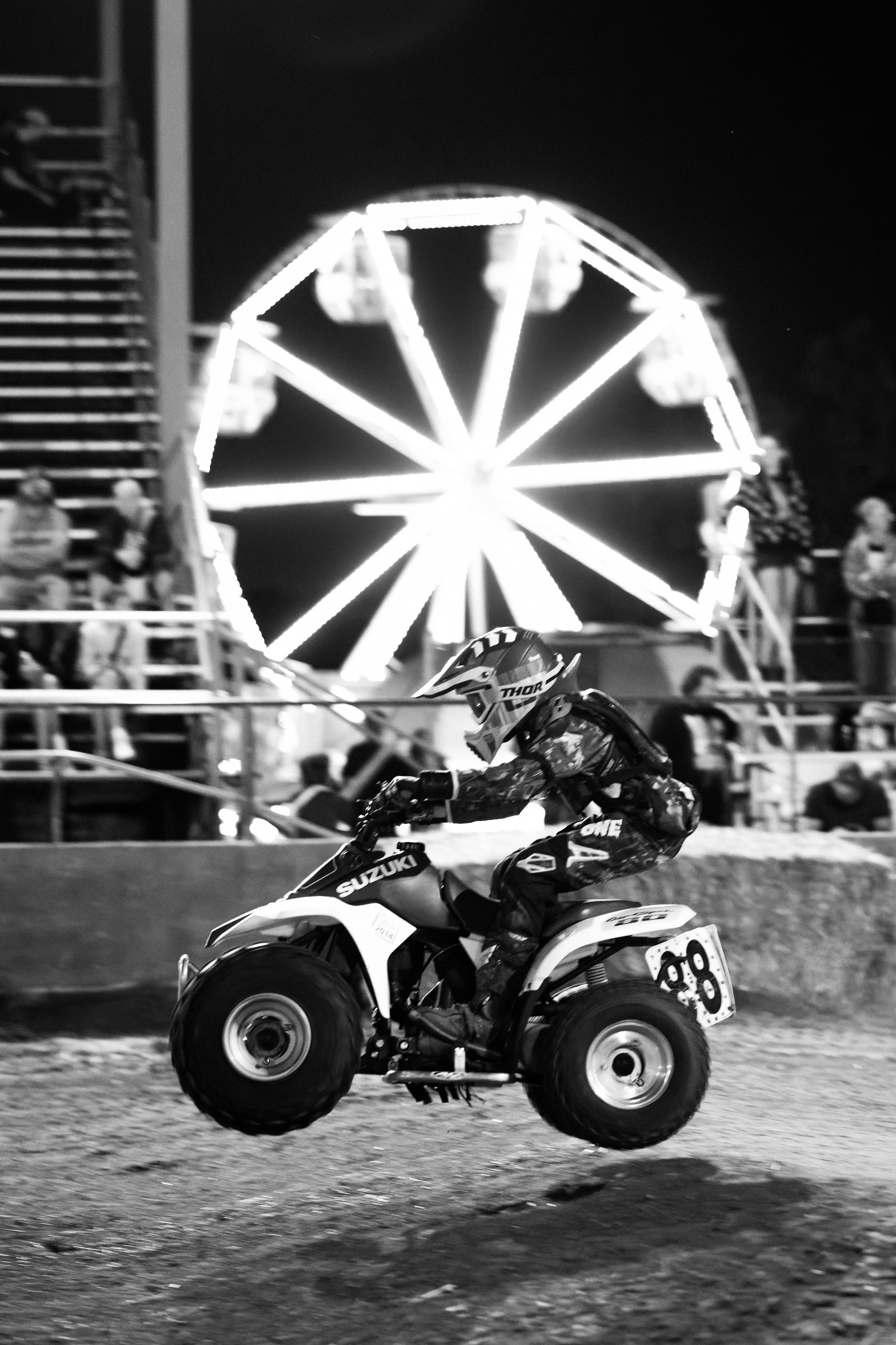 SWIRA dirt bike and atv races at the Green County Fair in Monroe, Wisconsin on July 17th, 2025. Photography by Ross Harried for Second Crop Sports.