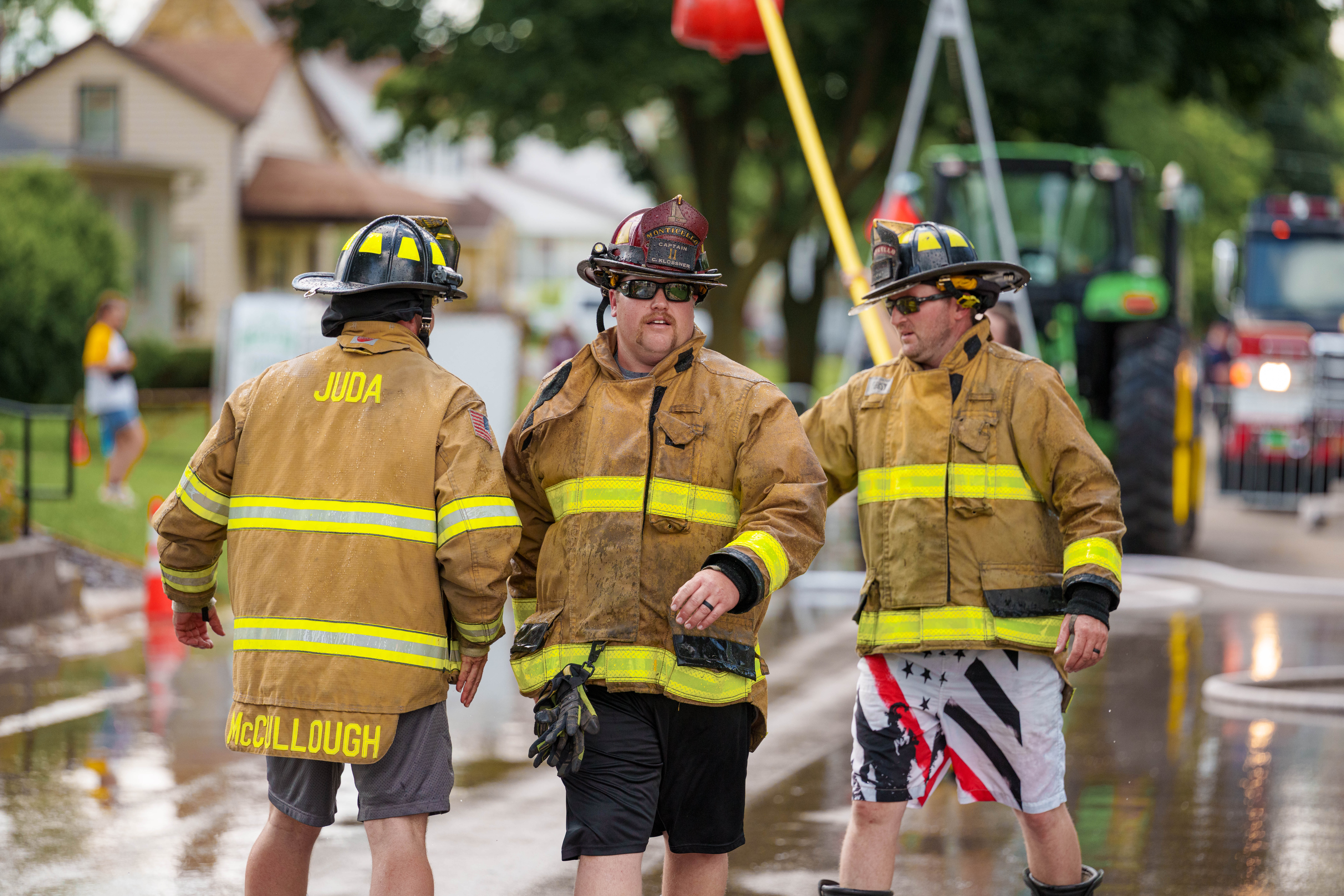 Firefighter water fight at the Green County Fair in Monroe, Wisconsin on July 19th, 2025. Photography by Ross Harried for Second Crop Sports.
