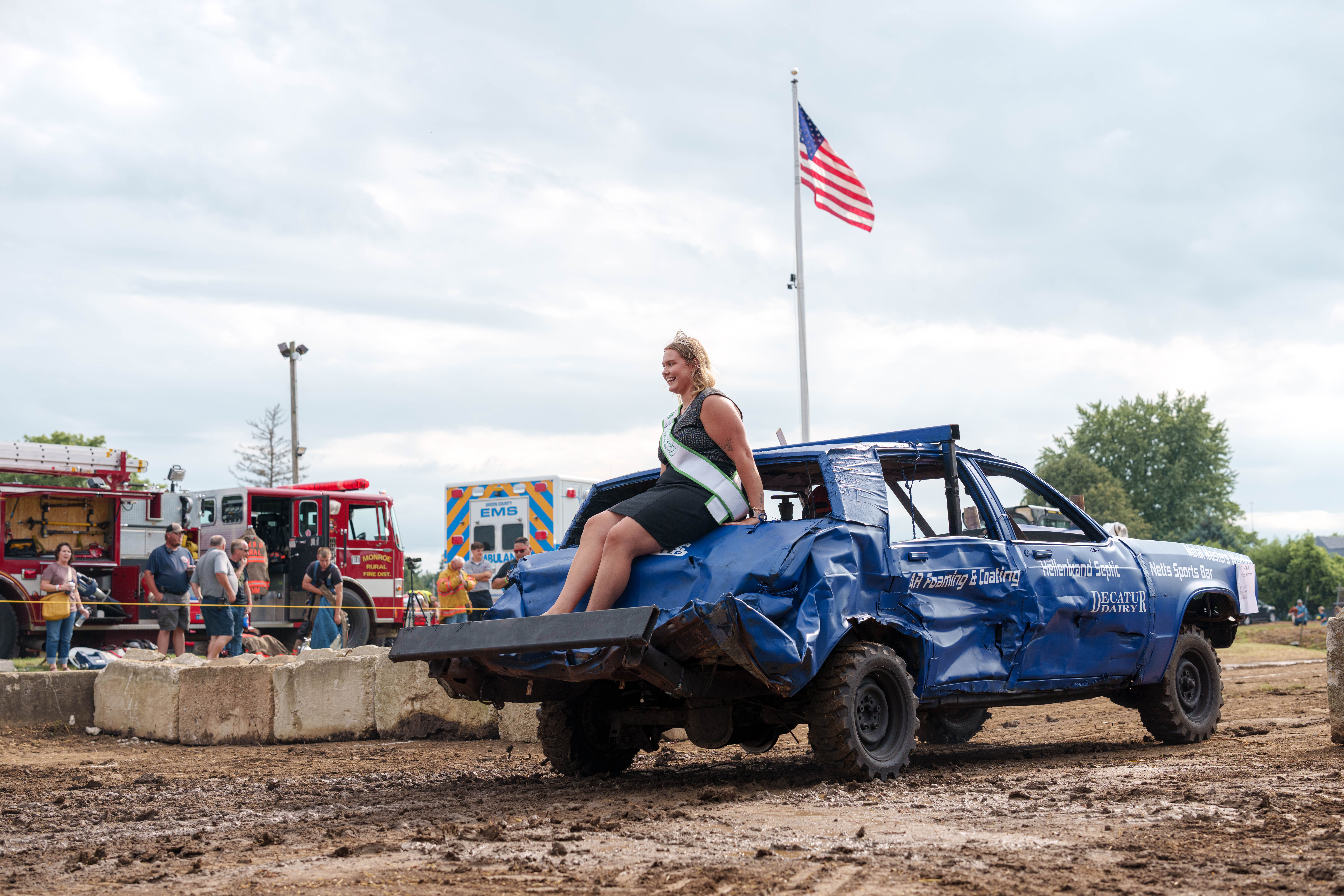 Demolition Derby at the Green County Fair in Monroe, Wisconsin on July 19th, 2025. Photography by Ross Harried for Second Crop Sports.