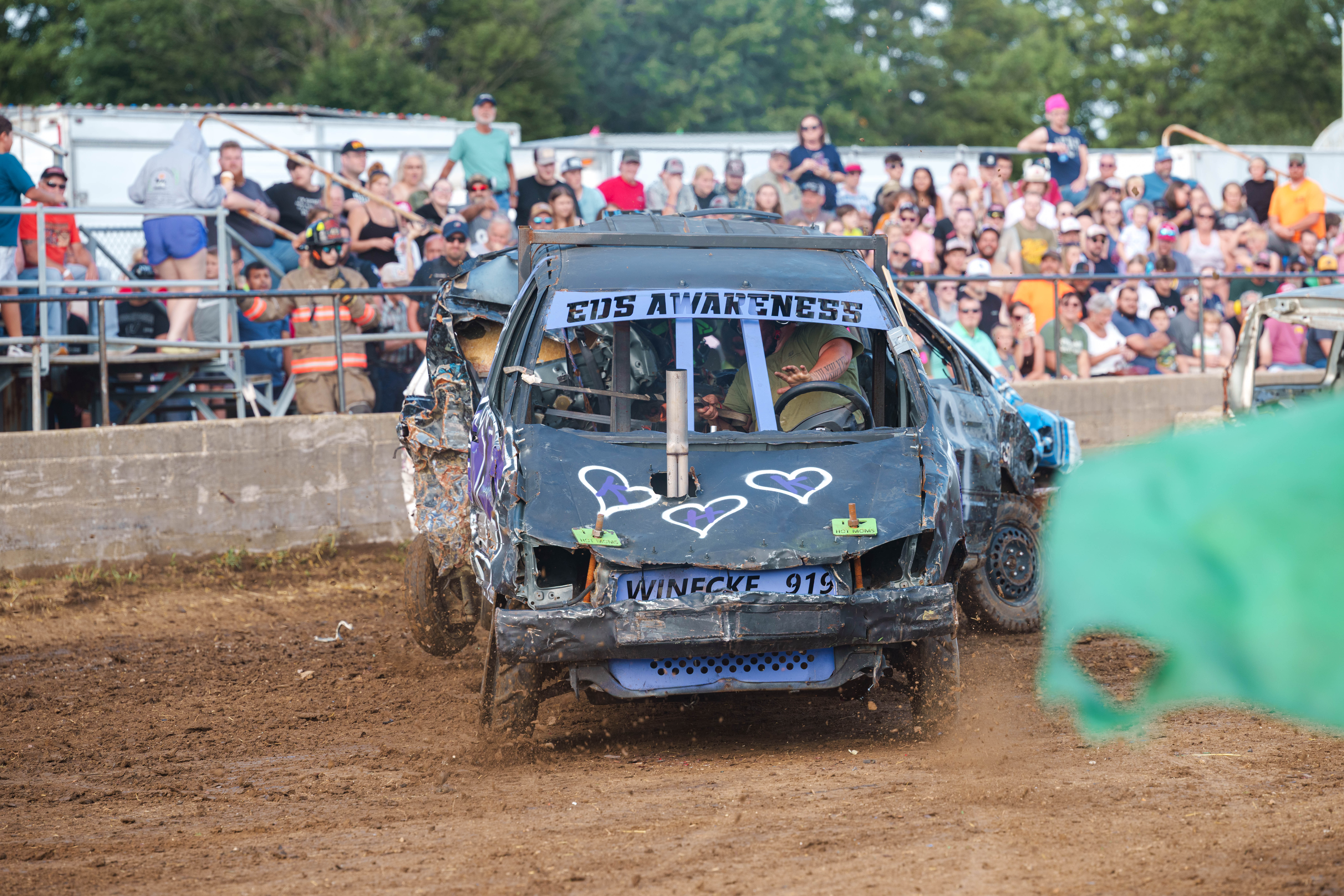 Demolition Derby at the Green County Fair in Monroe, Wisconsin on July 19th, 2025. Photography by Ross Harried for Second Crop Sports.