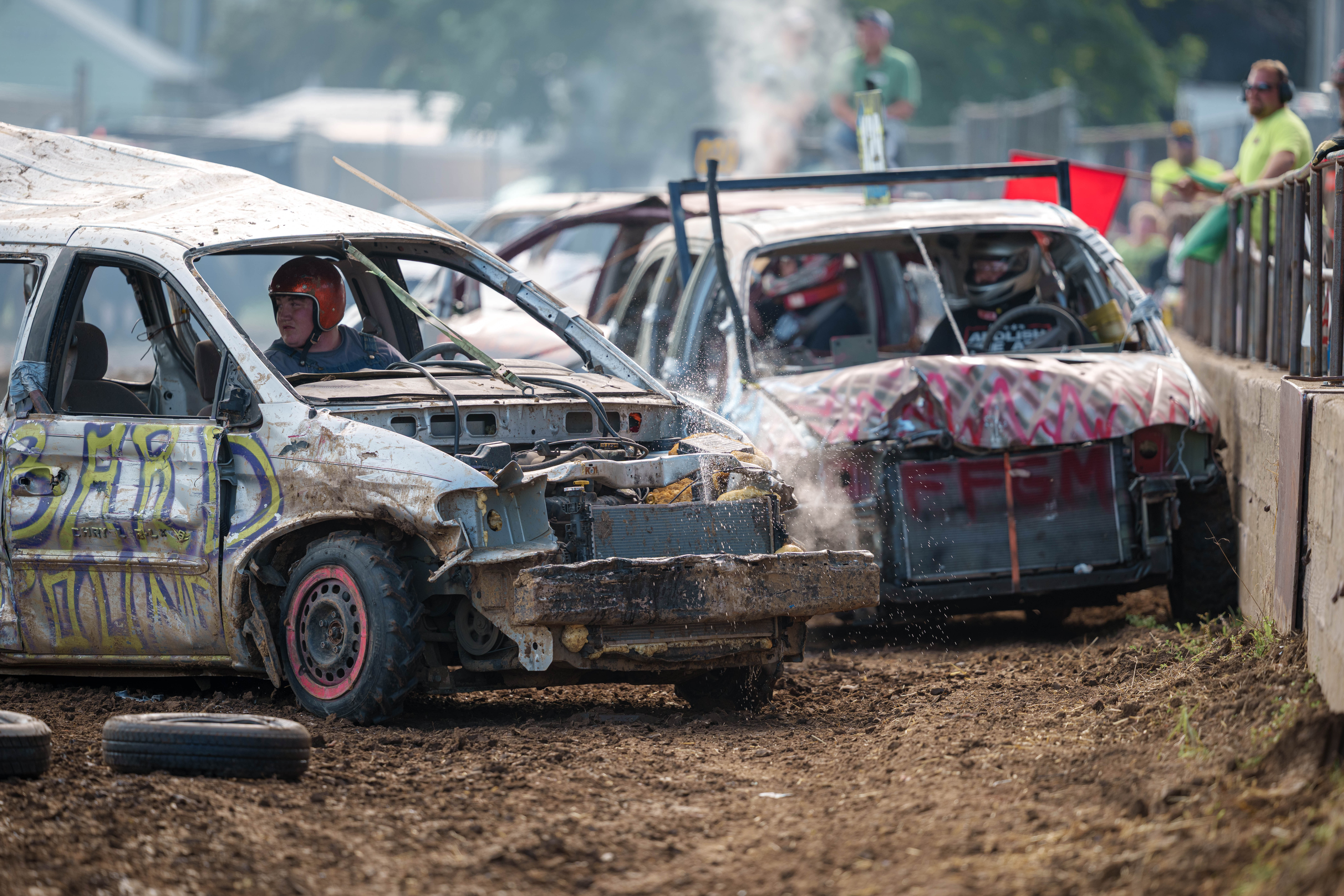 Demolition Derby at the Green County Fair in Monroe, Wisconsin on July 19th, 2025. Photography by Ross Harried for Second Crop Sports.