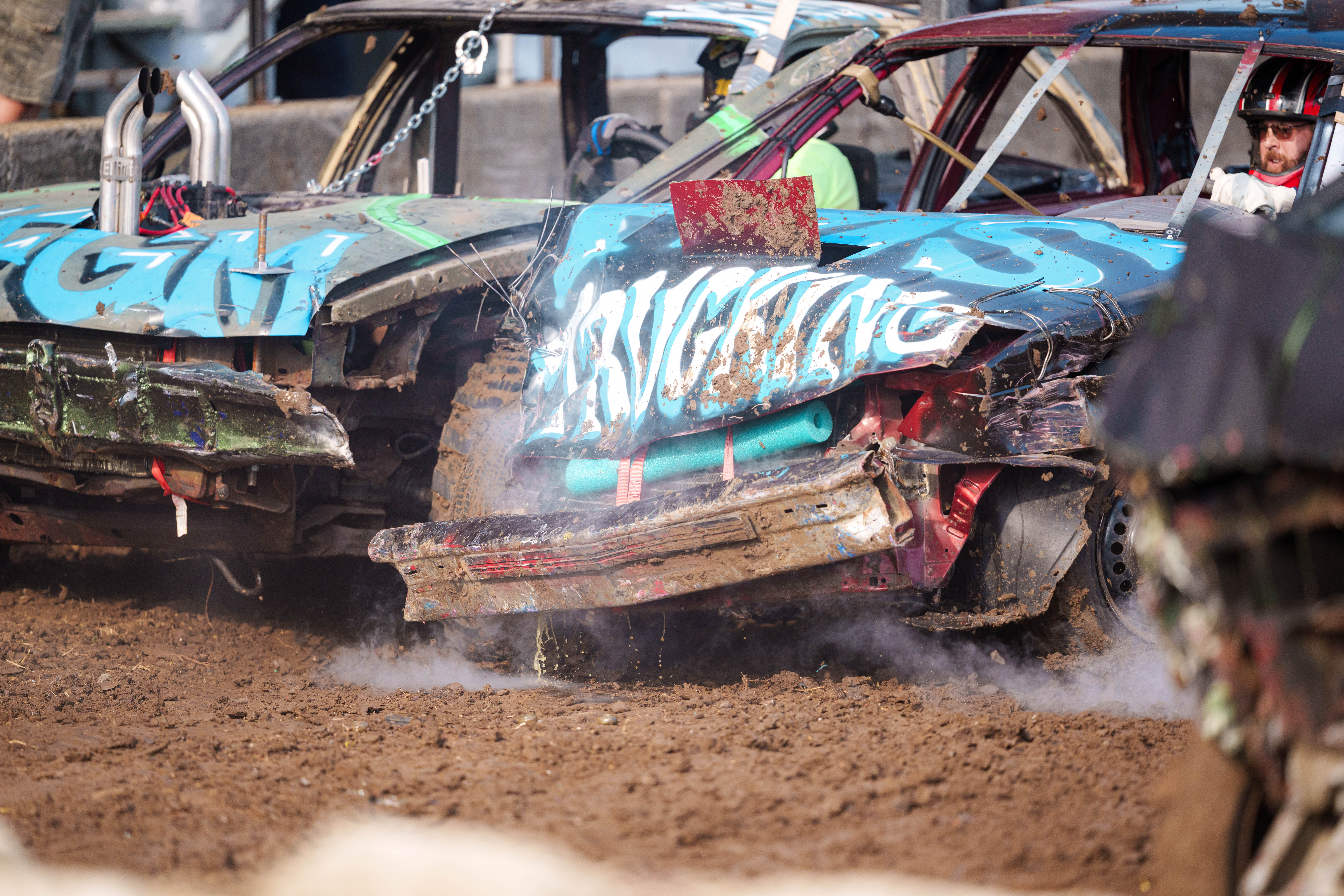Demolition Derby at the Green County Fair in Monroe, Wisconsin on July 19th, 2025. Photography by Ross Harried for Second Crop Sports.