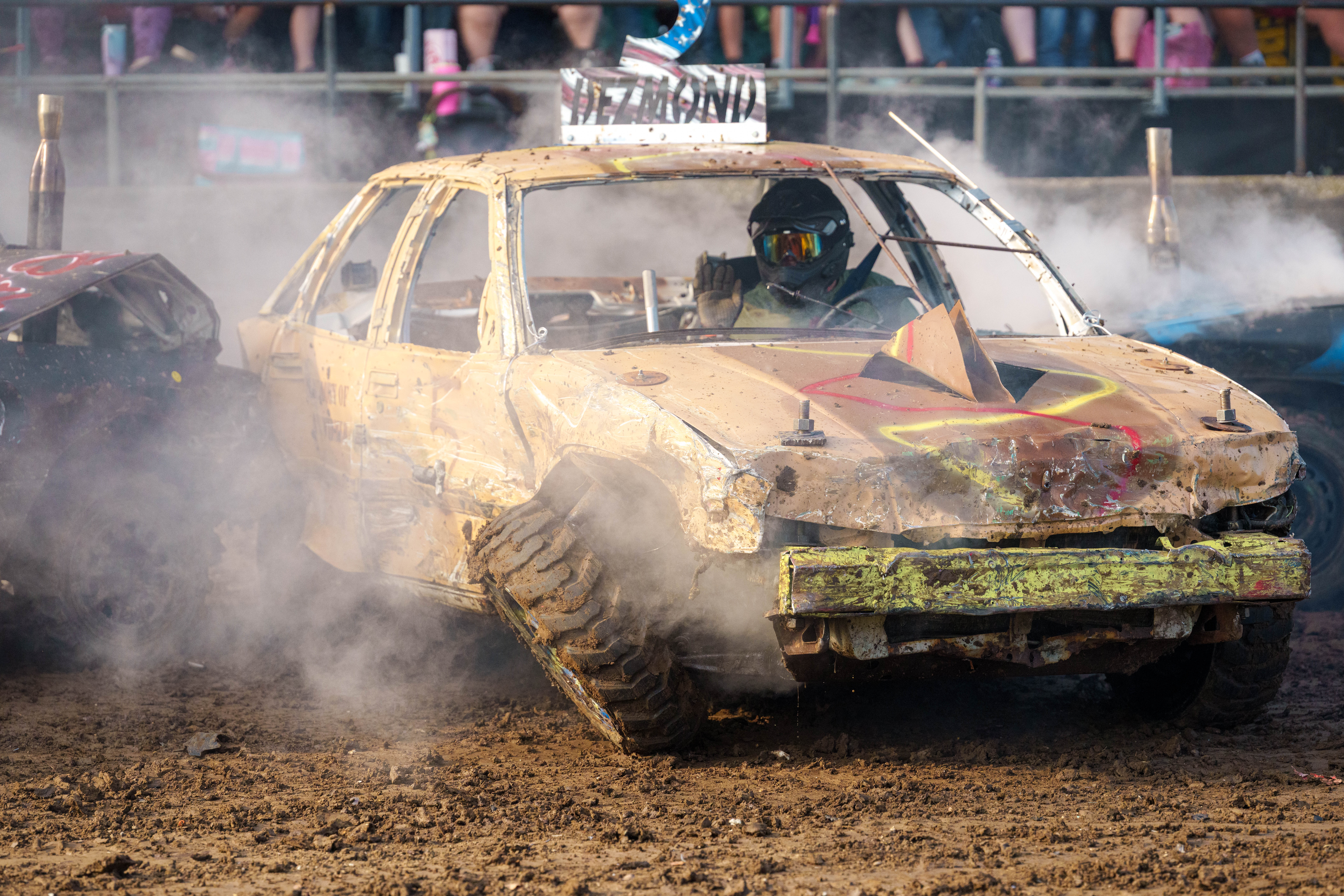 Demolition Derby at the Green County Fair in Monroe, Wisconsin on July 19th, 2025. Photography by Ross Harried for Second Crop Sports.