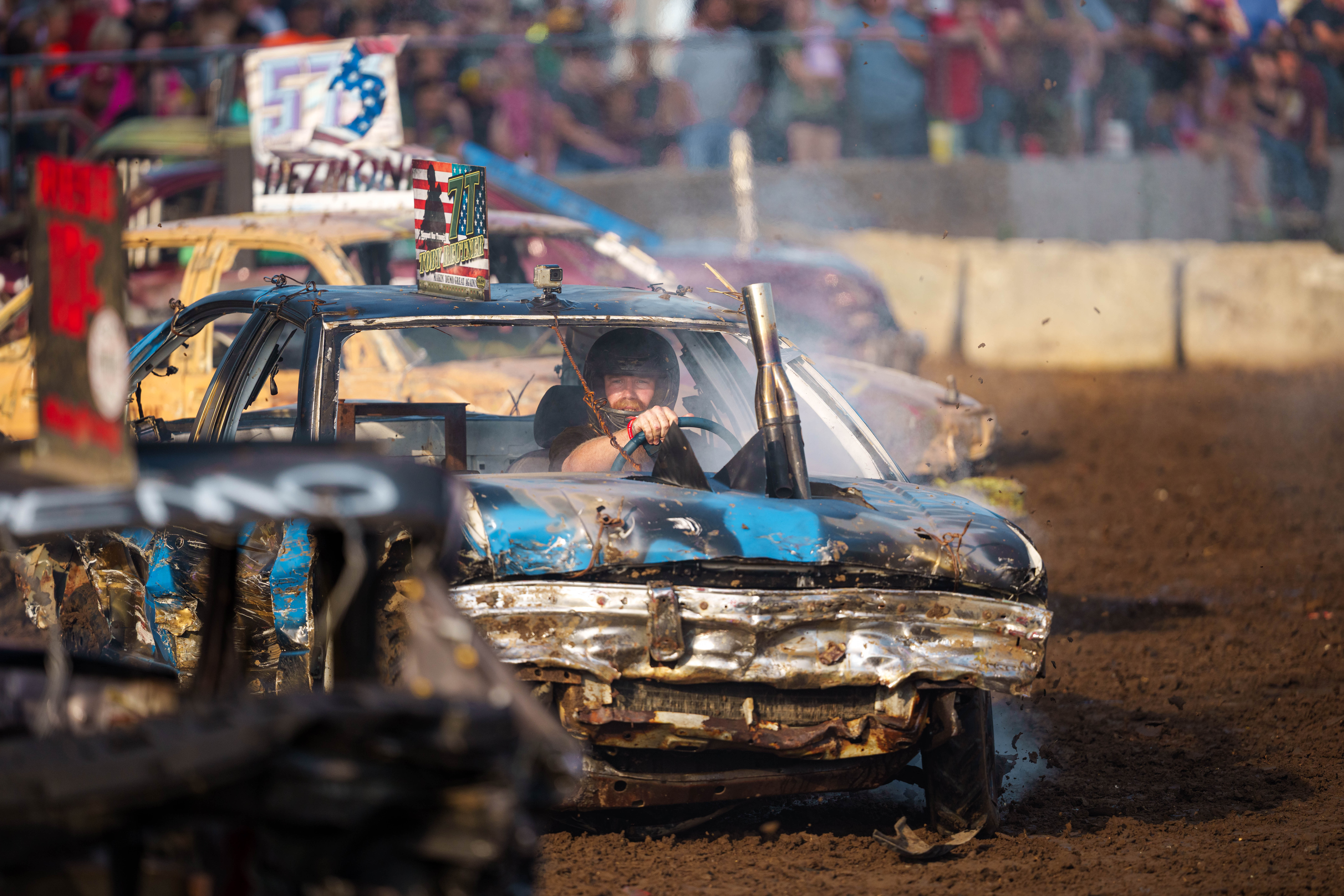 Demolition Derby at the Green County Fair in Monroe, Wisconsin on July 19th, 2025. Photography by Ross Harried for Second Crop Sports.