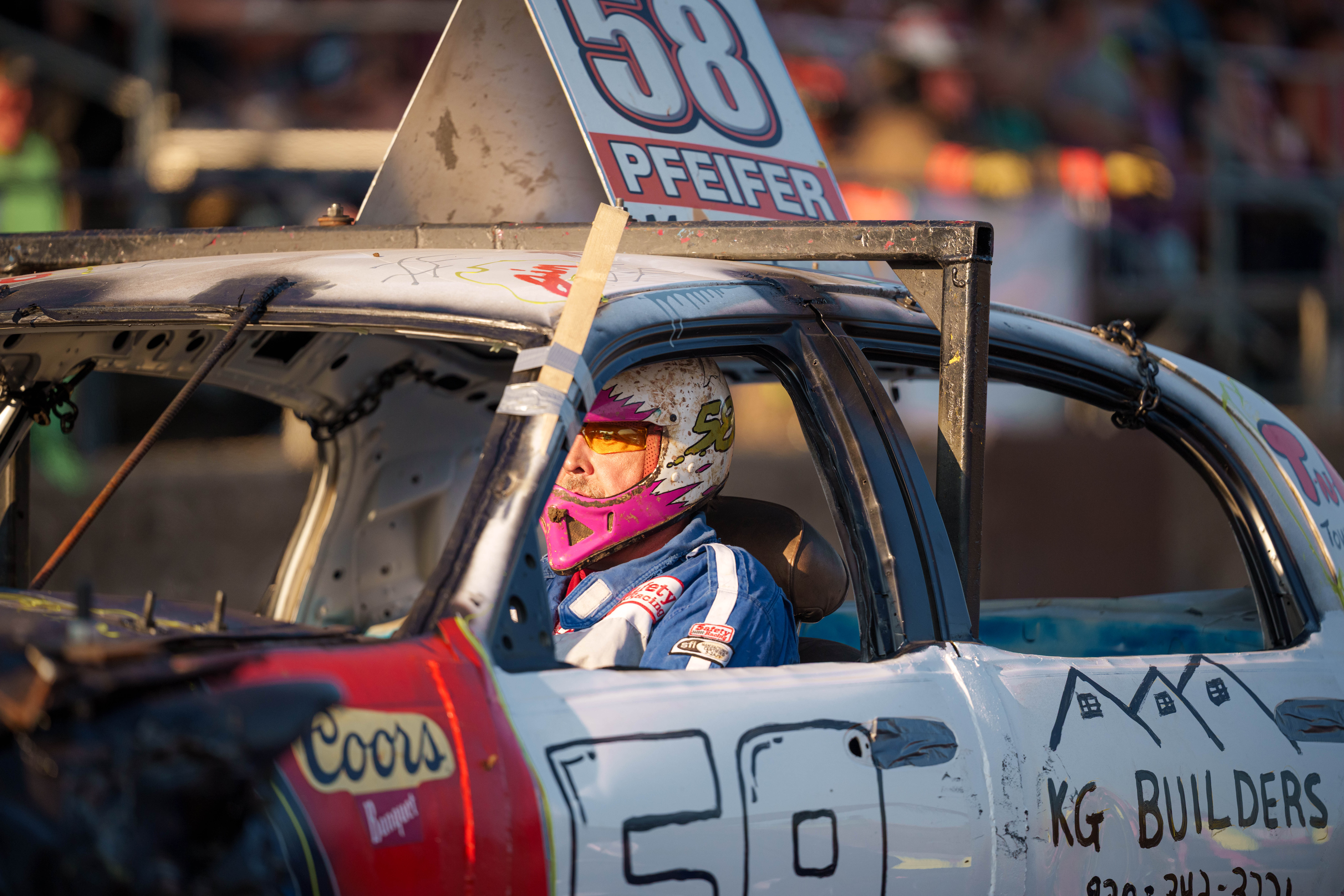 Demolition Derby at the Green County Fair in Monroe, Wisconsin on July 19th, 2025. Photography by Ross Harried for Second Crop Sports.