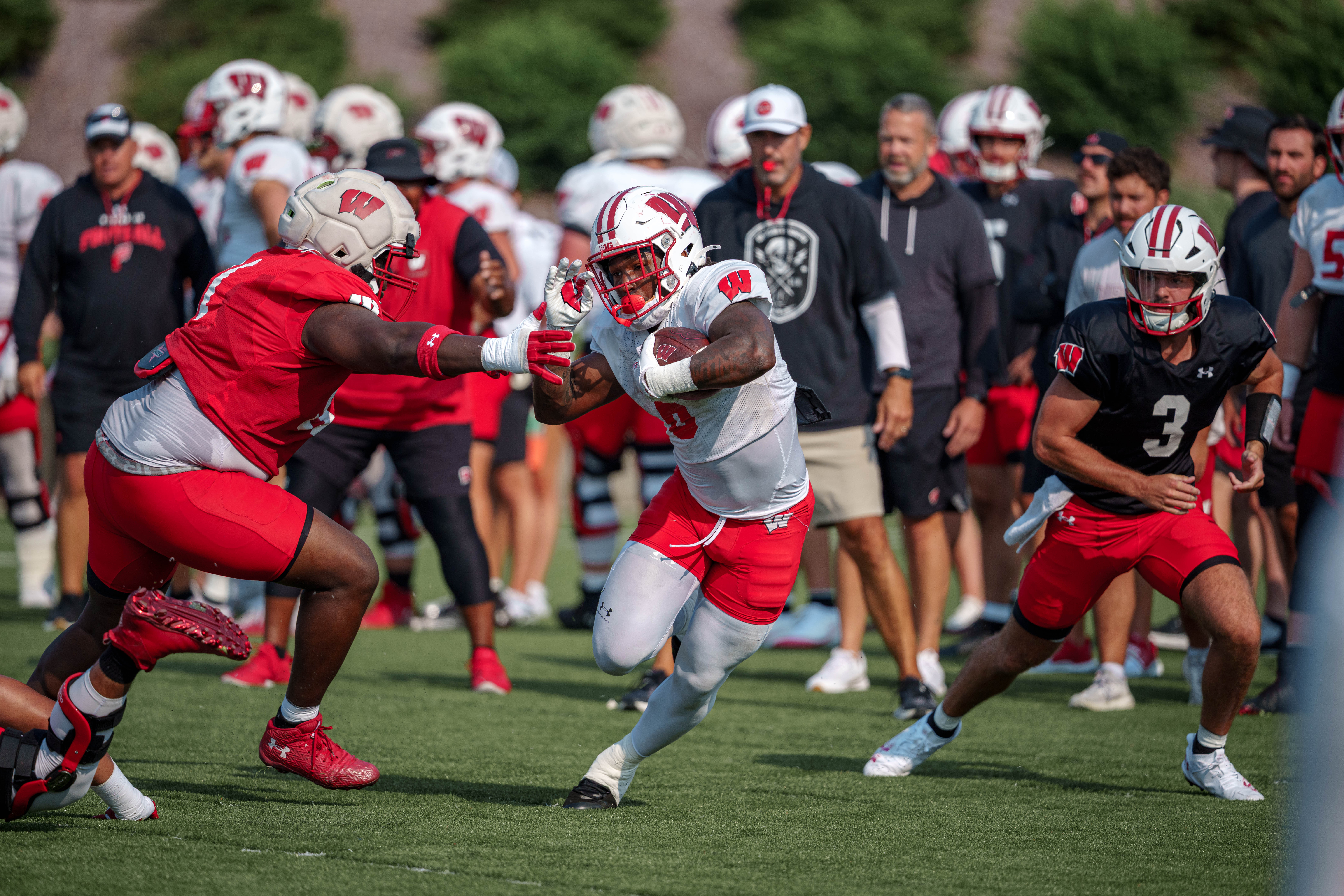 Wisconsin Badgers running back Darrion Dupree (6) runs the ball during training camp at Ralph E. Davis Pioneer Stadium on August 03, 2025 in Platteville, Wisconsin. Photography by Ross Harried for Second Crop Sports.