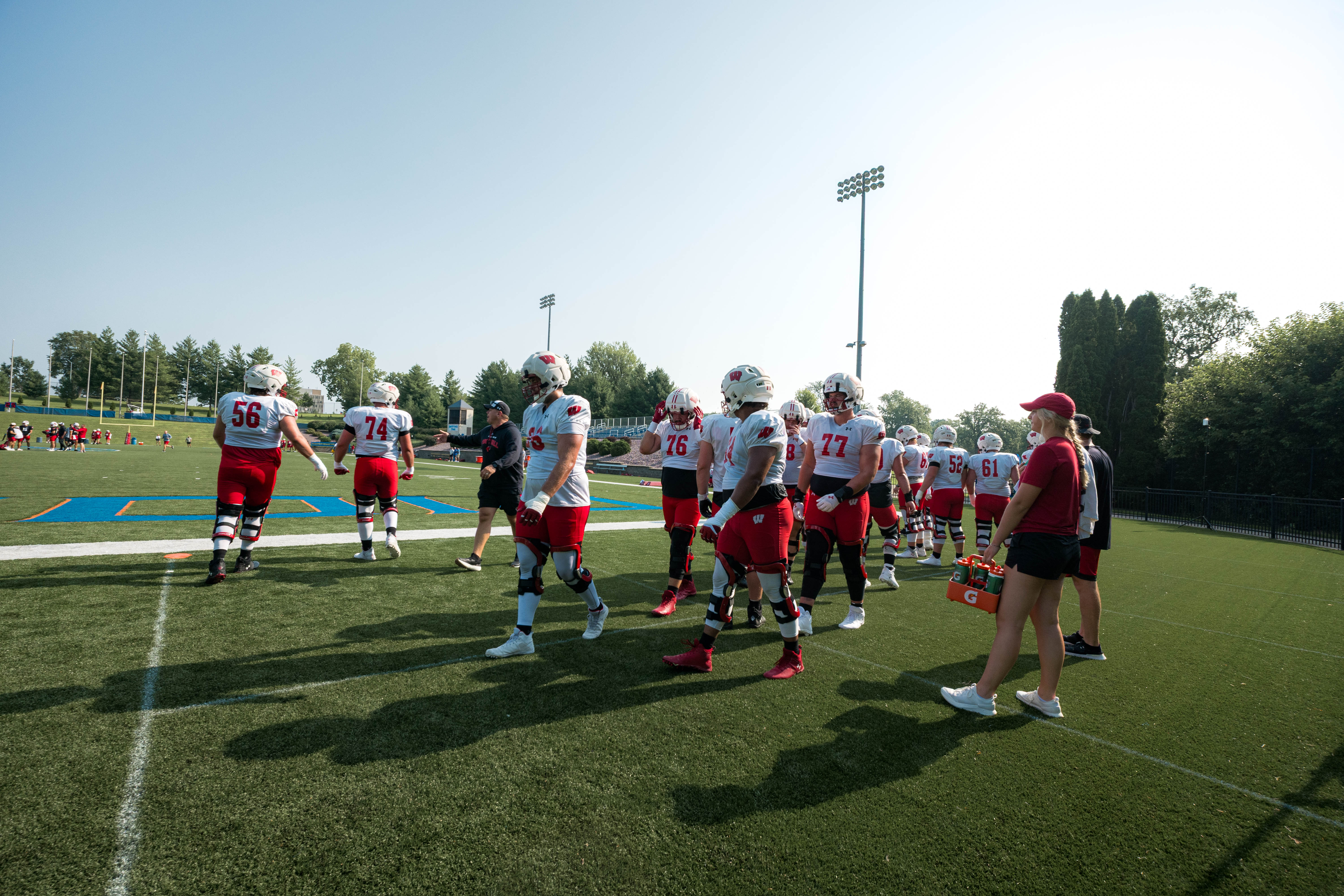 The Wisconsin Badgers Football team holds training camp at Ralph E. Davis Pioneer Stadium on August 03, 2025 in Platteville, Wisconsin. Photography by Ross Harried for Second Crop Sports.