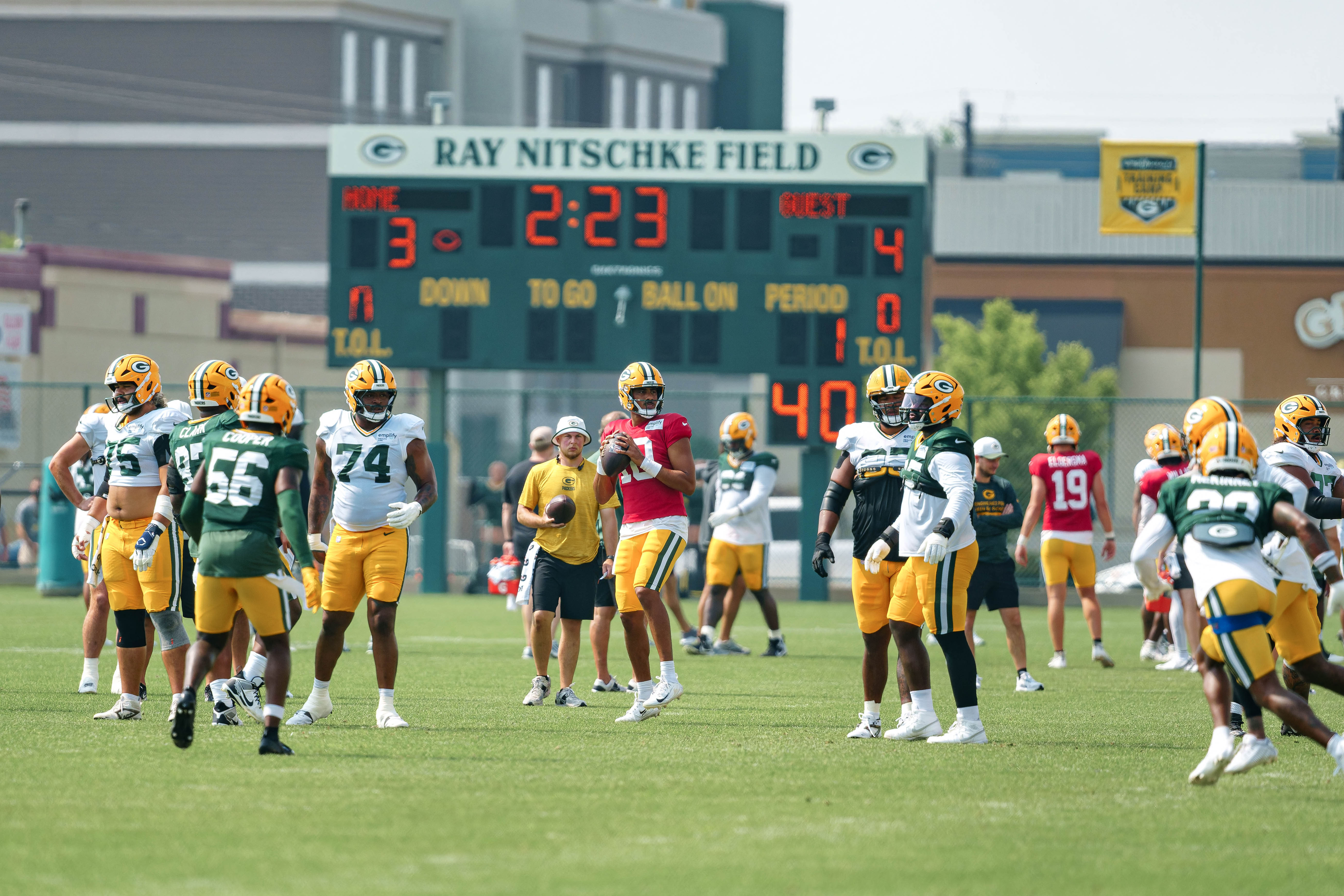 Green Bay Packers quarterback Jordan Love (10) takes a snap during a training camp drill at Ray Nitschke Field in Green Bay, Wisconsin, on August 6th, 2025. Photography by Ross Harried for Second Crop Sports.