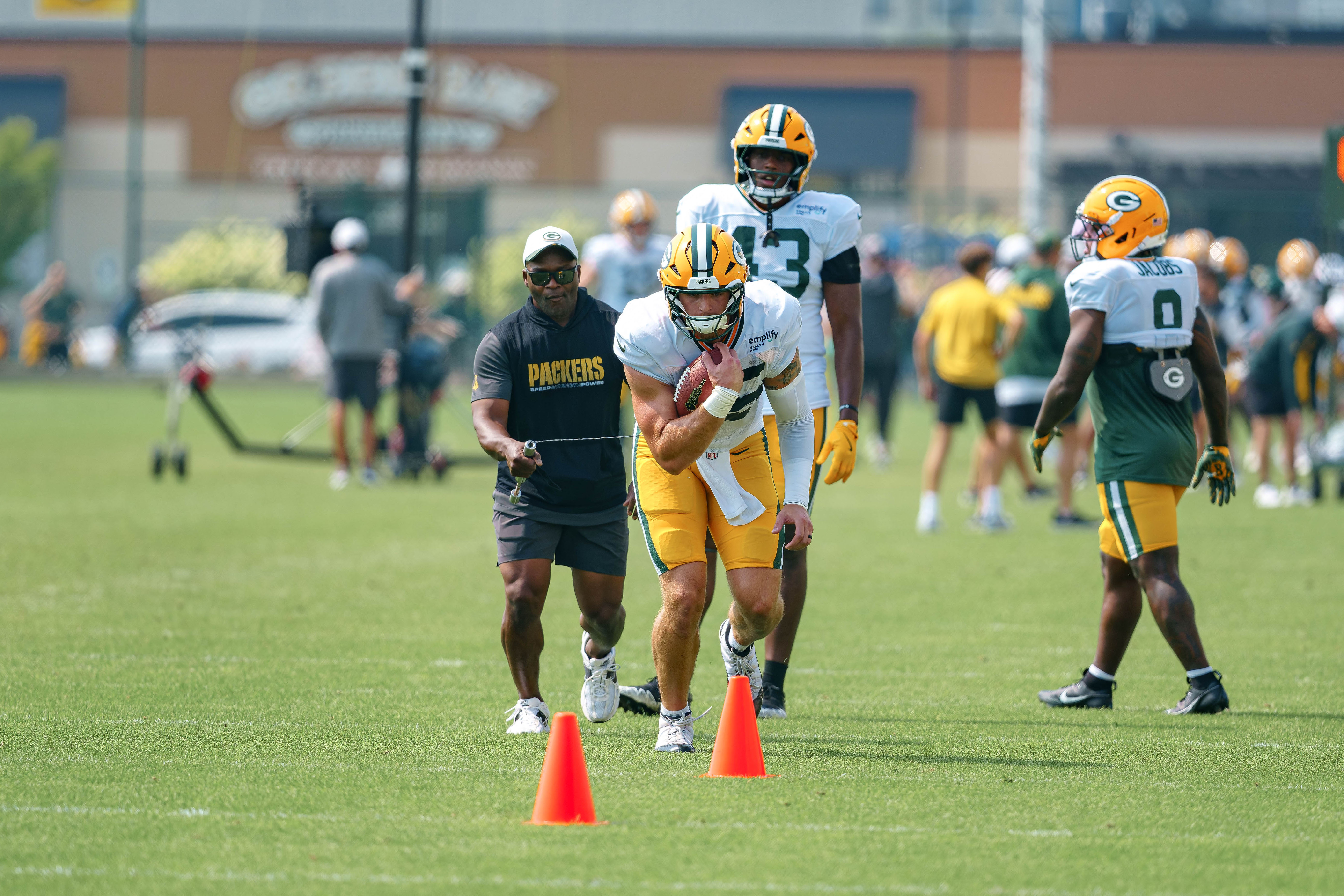 Green Bay Packers players take part in drills during NFL training camp at Ray Nitschke Field in Green Bay, Wisconsin, on August 6th, 2025. Photography by Ross Harried for Second Crop Sports.