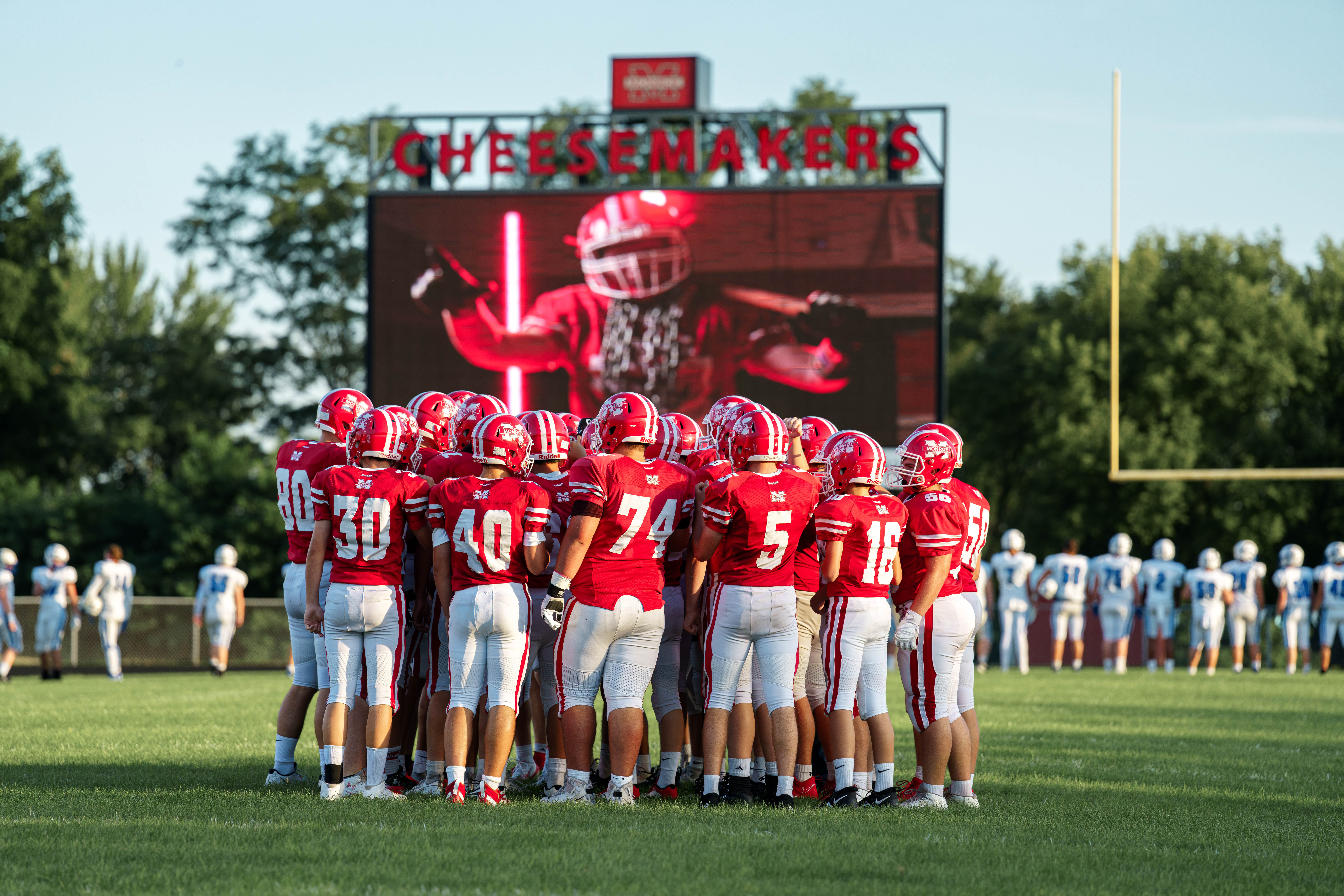 The Monroe Cheesemakers host the Lodi Blue Devils in a high school football game at Monroe High School in Monroe, Wisconsin, on August 22, 2025. Lodi defeated Monroe 21–14. Photography by Ross Harried for Second Crop Sports.