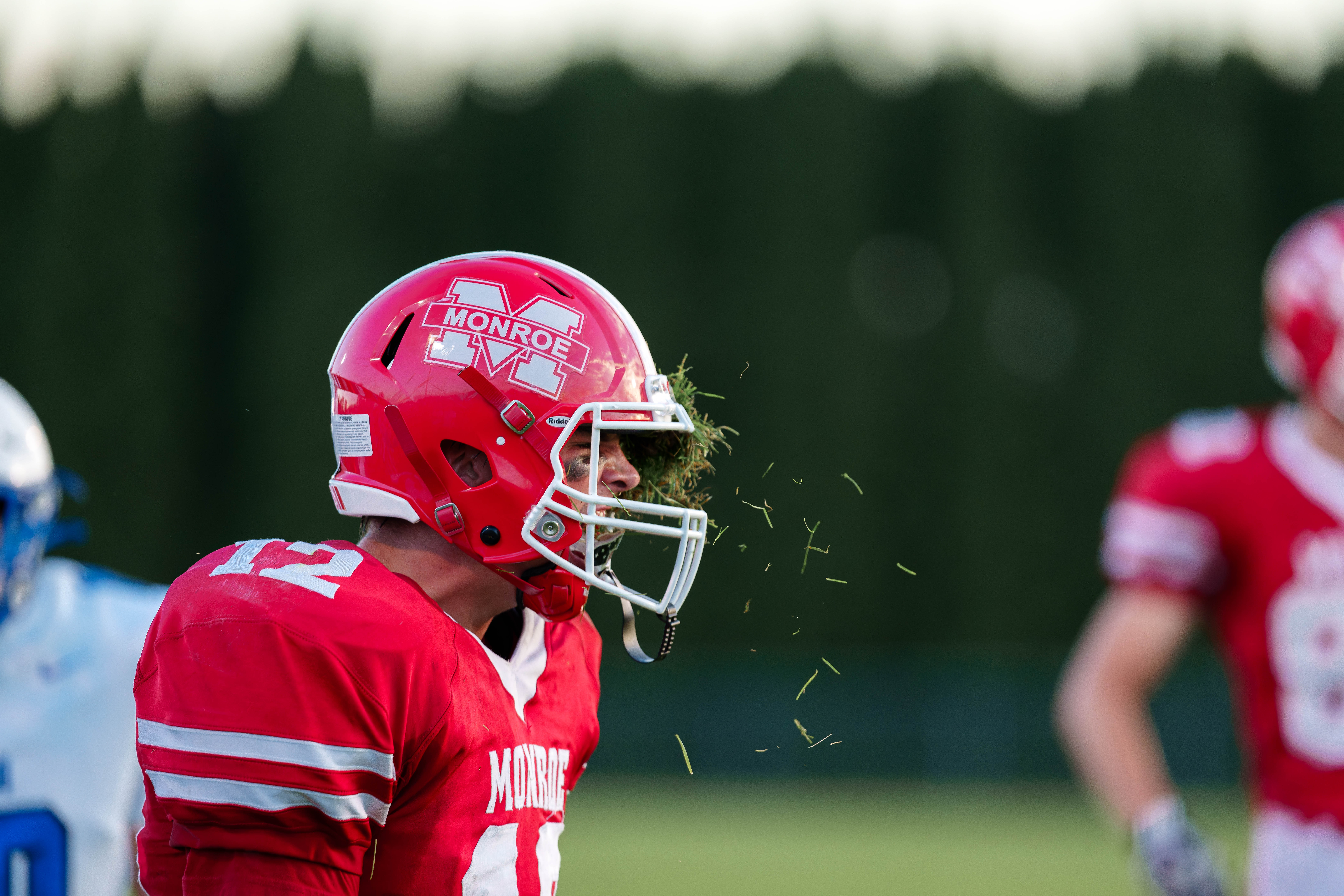 The Monroe Cheesemakers host the Lodi Blue Devils in a high school football game at Monroe High School in Monroe, Wisconsin, on August 22, 2025. Lodi defeated Monroe 21–14. Photography by Ross Harried for Second Crop Sports.