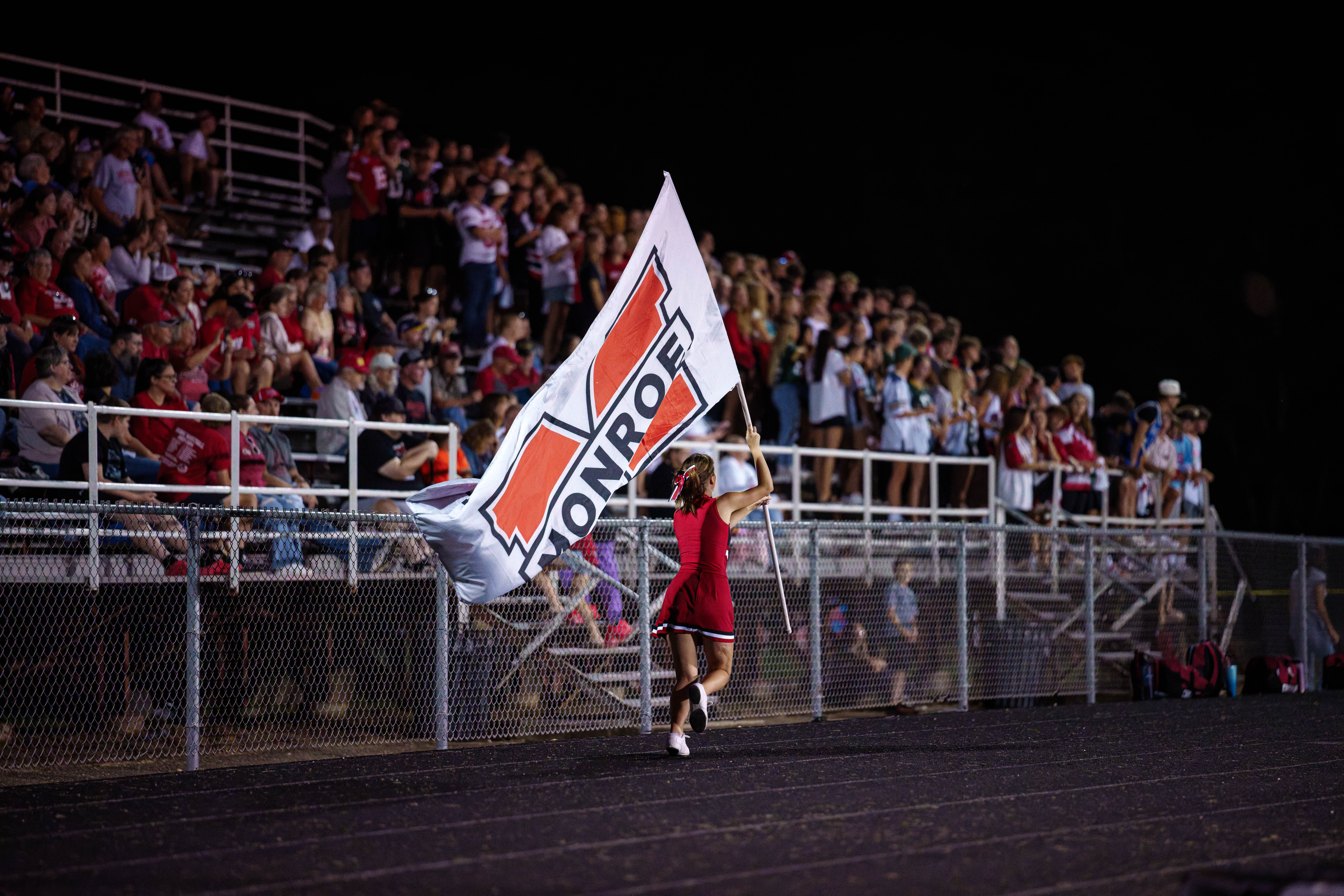 The Monroe Cheesemakers host the Lodi Blue Devils in a high school football game at Monroe High School in Monroe, Wisconsin, on August 22, 2025. Lodi defeated Monroe 21–14. Photography by Ross Harried for Second Crop Sports.