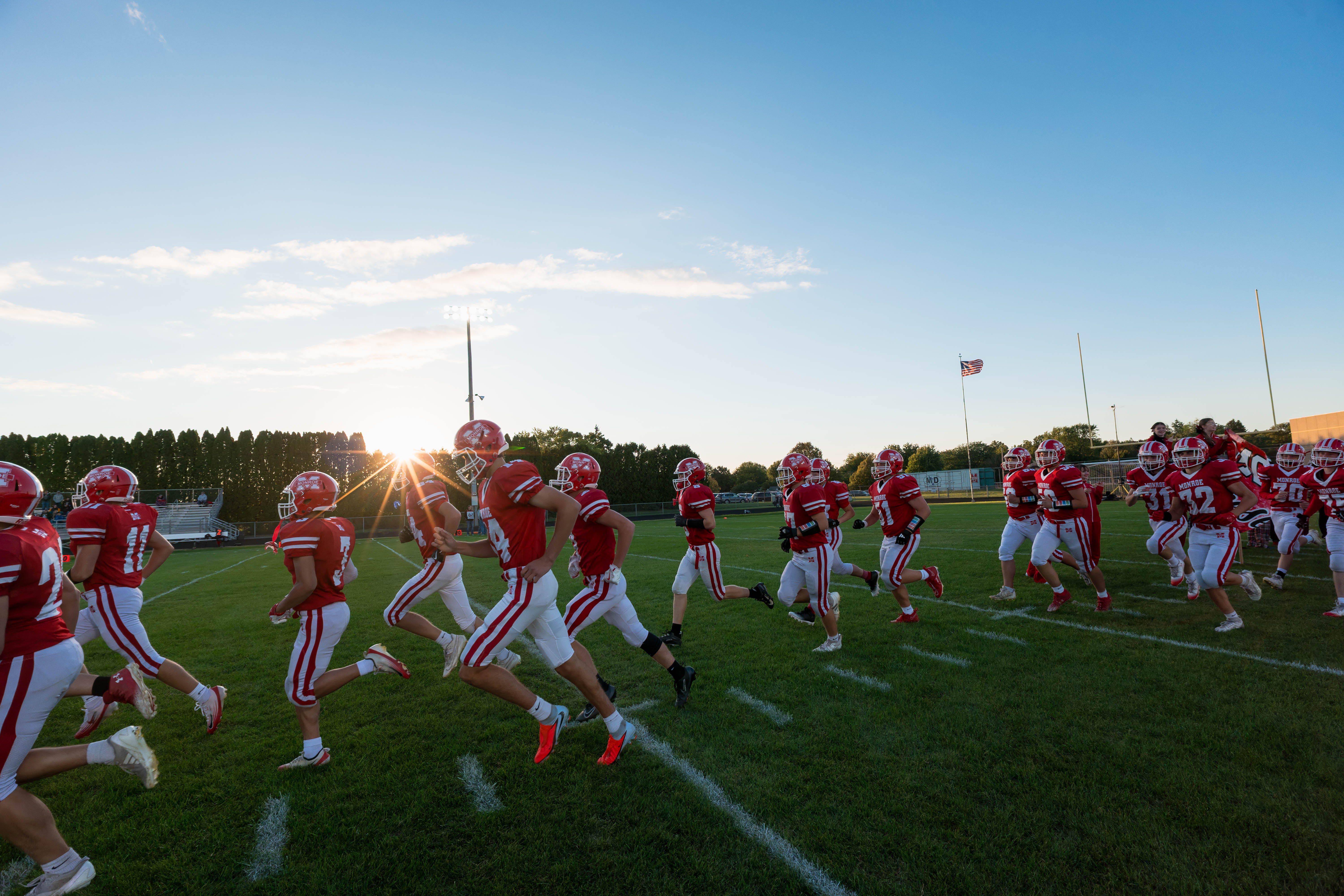 MONROE, WI – SEPTEMBER 5: A high school football game between the Monroe Cheesemakers and the Jefferson Eagles at the Monroe High School in Monroe, Wisconsin. Photography by Ross Harried for Second Crop Sports.
