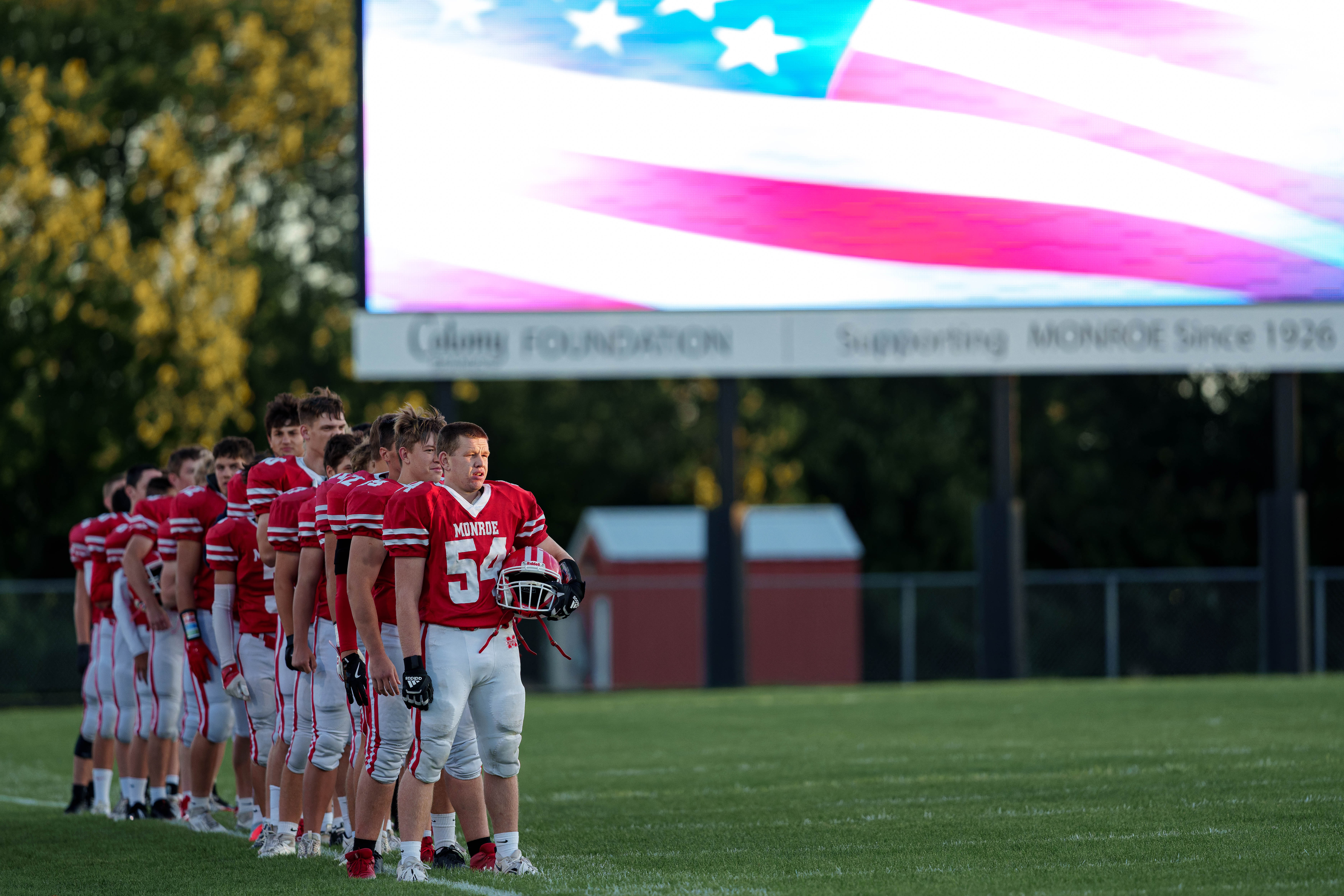 MONROE, WI – SEPTEMBER 5: A high school football game between the Monroe Cheesemakers and the Jefferson Eagles at the Monroe High School in Monroe, Wisconsin. Photography by Ross Harried for Second Crop Sports.