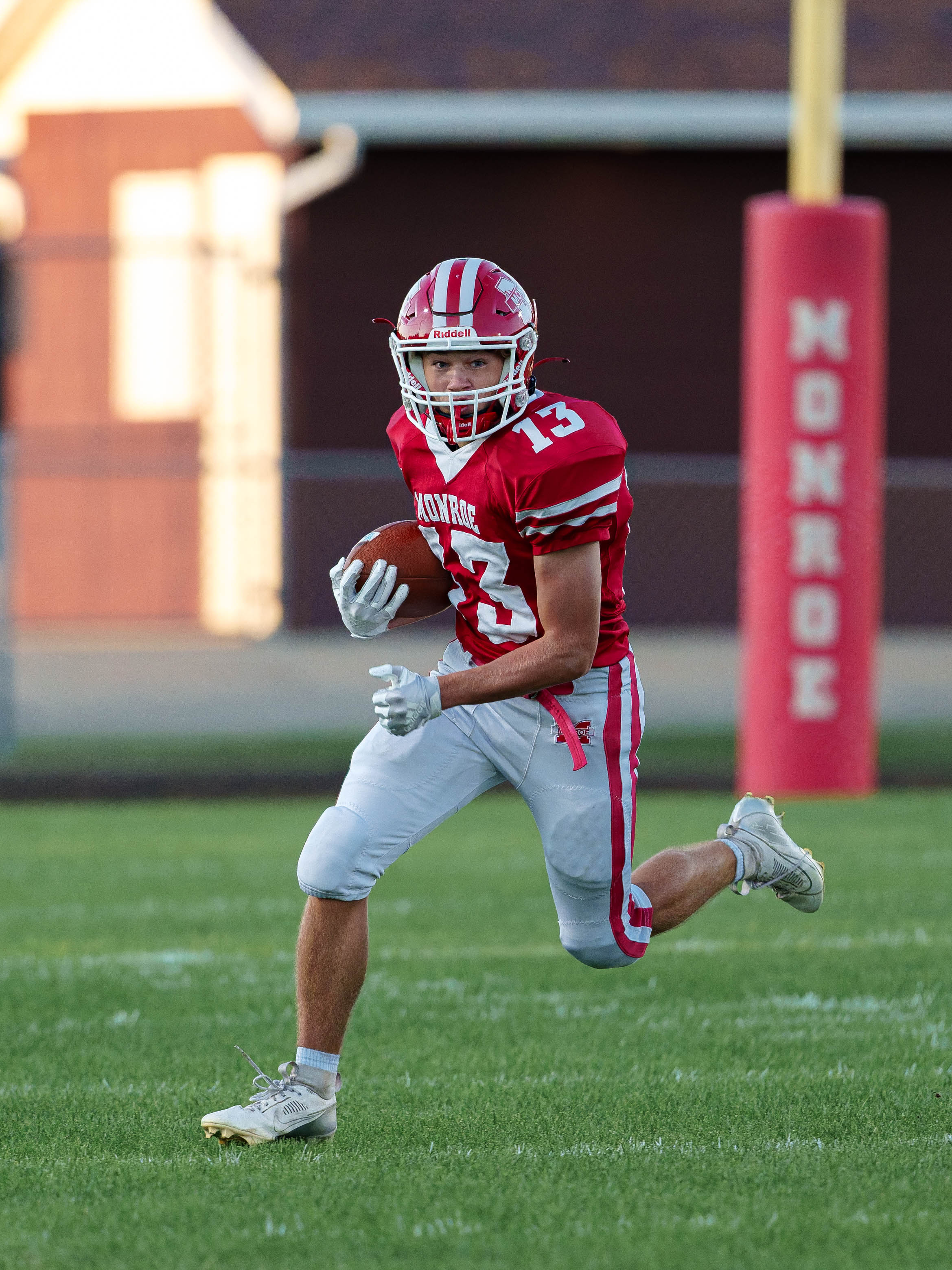 MONROE, WI – SEPTEMBER 5: A high school football game between the Monroe Cheesemakers and the Jefferson Eagles at the Monroe High School in Monroe, Wisconsin. Photography by Ross Harried for Second Crop Sports.
