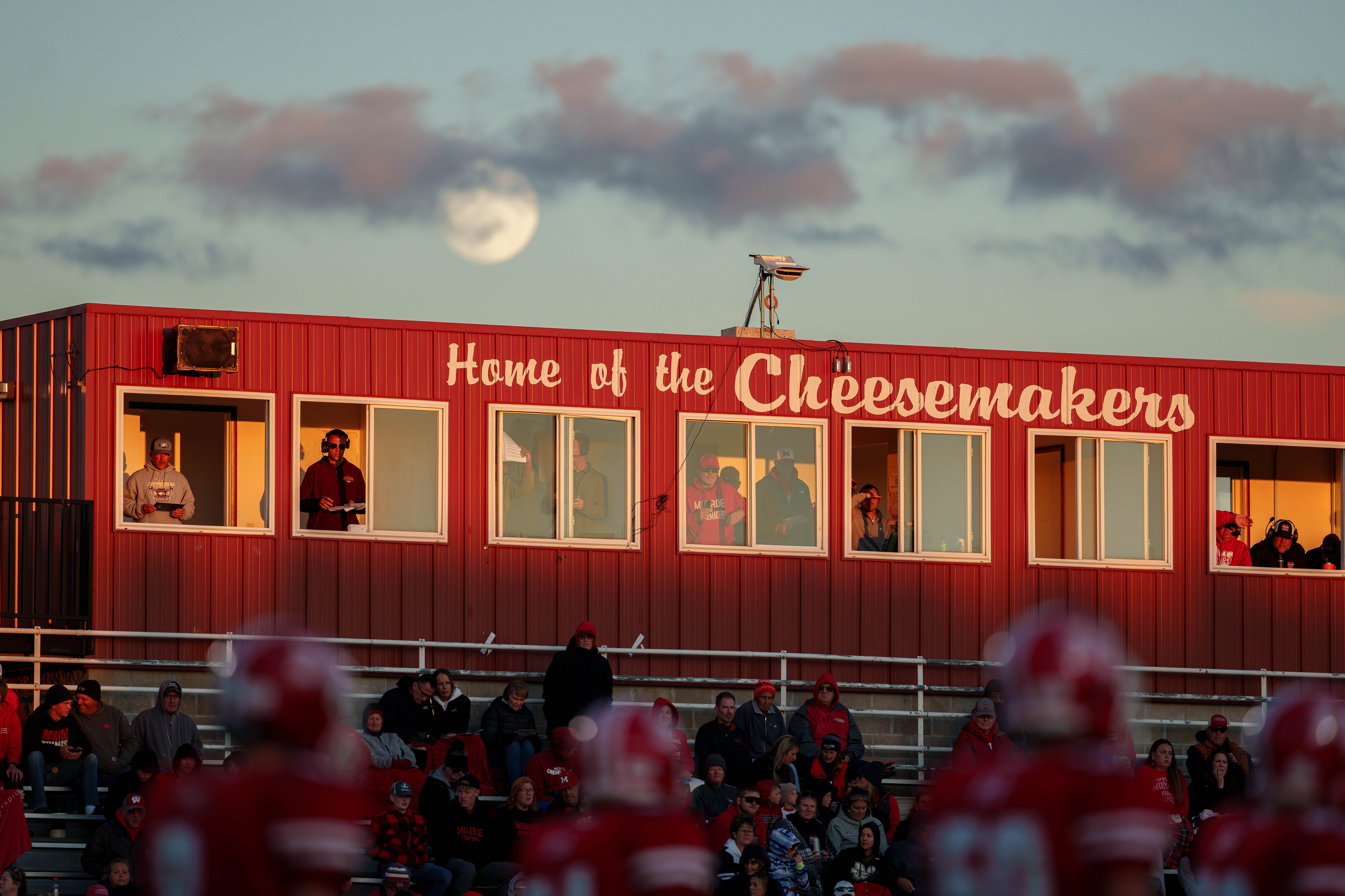 MONROE, WI – SEPTEMBER 5: A high school football game between the Monroe Cheesemakers and the Jefferson Eagles at the Monroe High School in Monroe, Wisconsin. Photography by Ross Harried for Second Crop Sports.