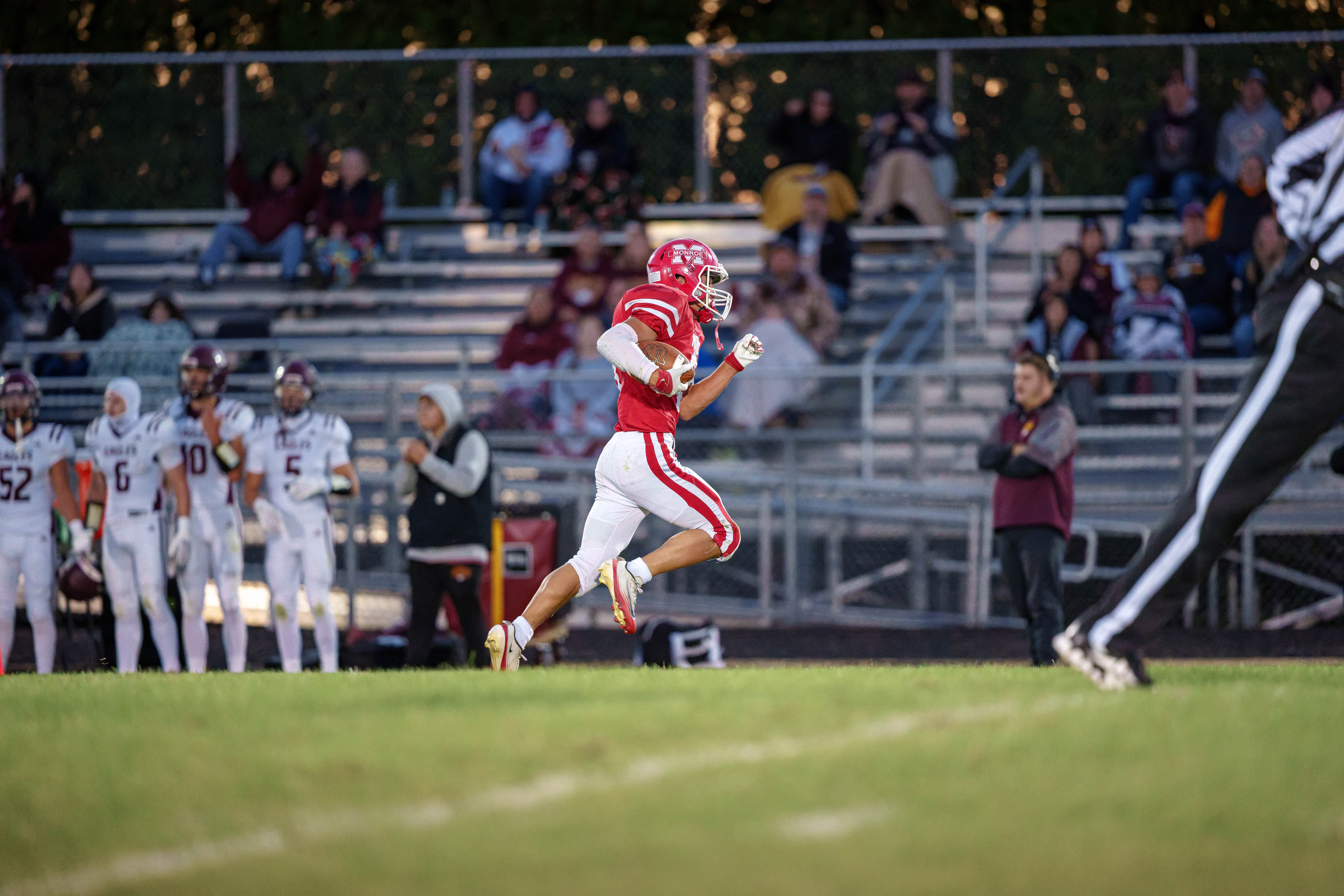 MONROE, WI – SEPTEMBER 5: A high school football game between the Monroe Cheesemakers and the Jefferson Eagles at the Monroe High School in Monroe, Wisconsin. Photography by Ross Harried for Second Crop Sports.