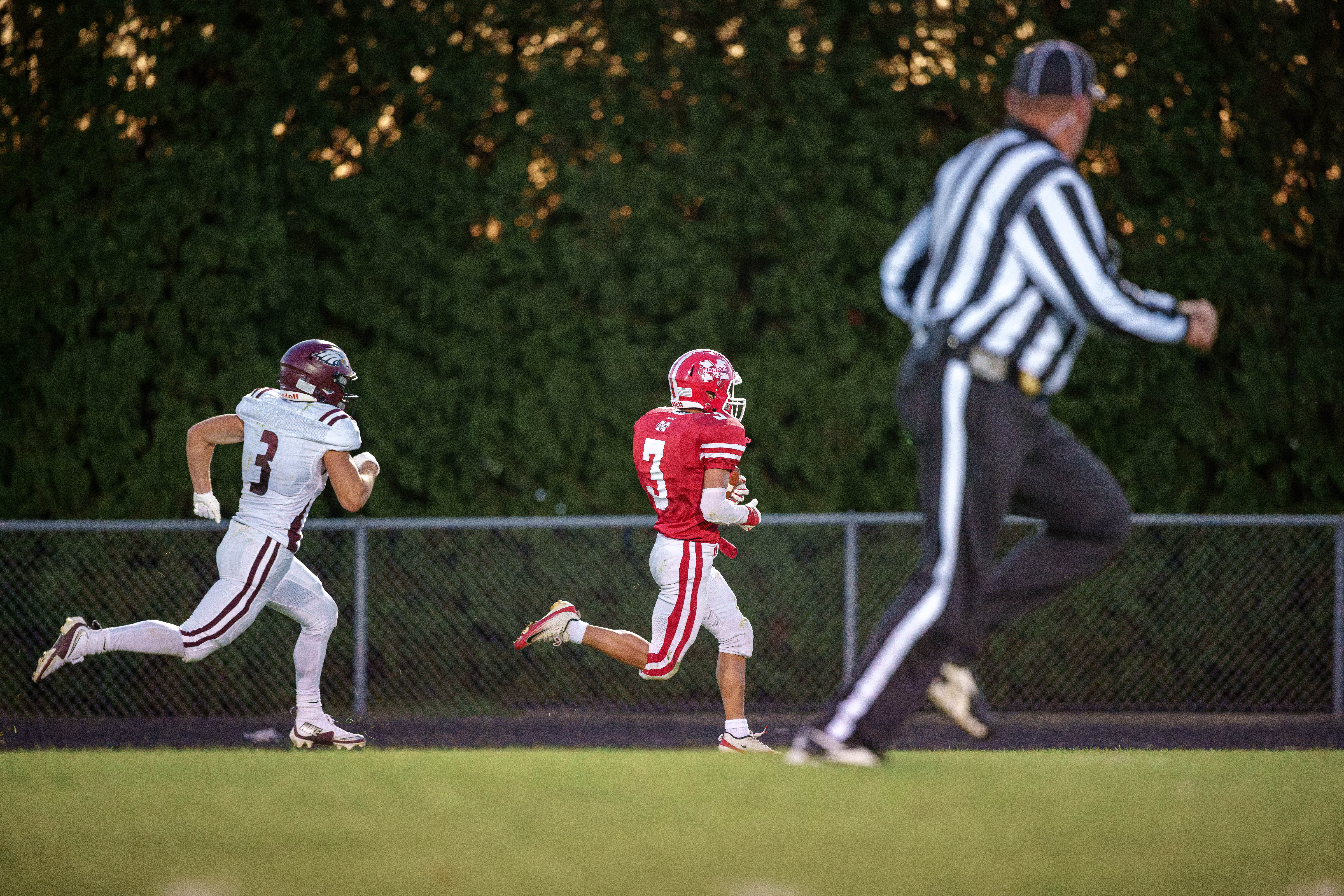 MONROE, WI – SEPTEMBER 5: A high school football game between the Monroe Cheesemakers and the Jefferson Eagles at the Monroe High School in Monroe, Wisconsin. Photography by Ross Harried for Second Crop Sports.
