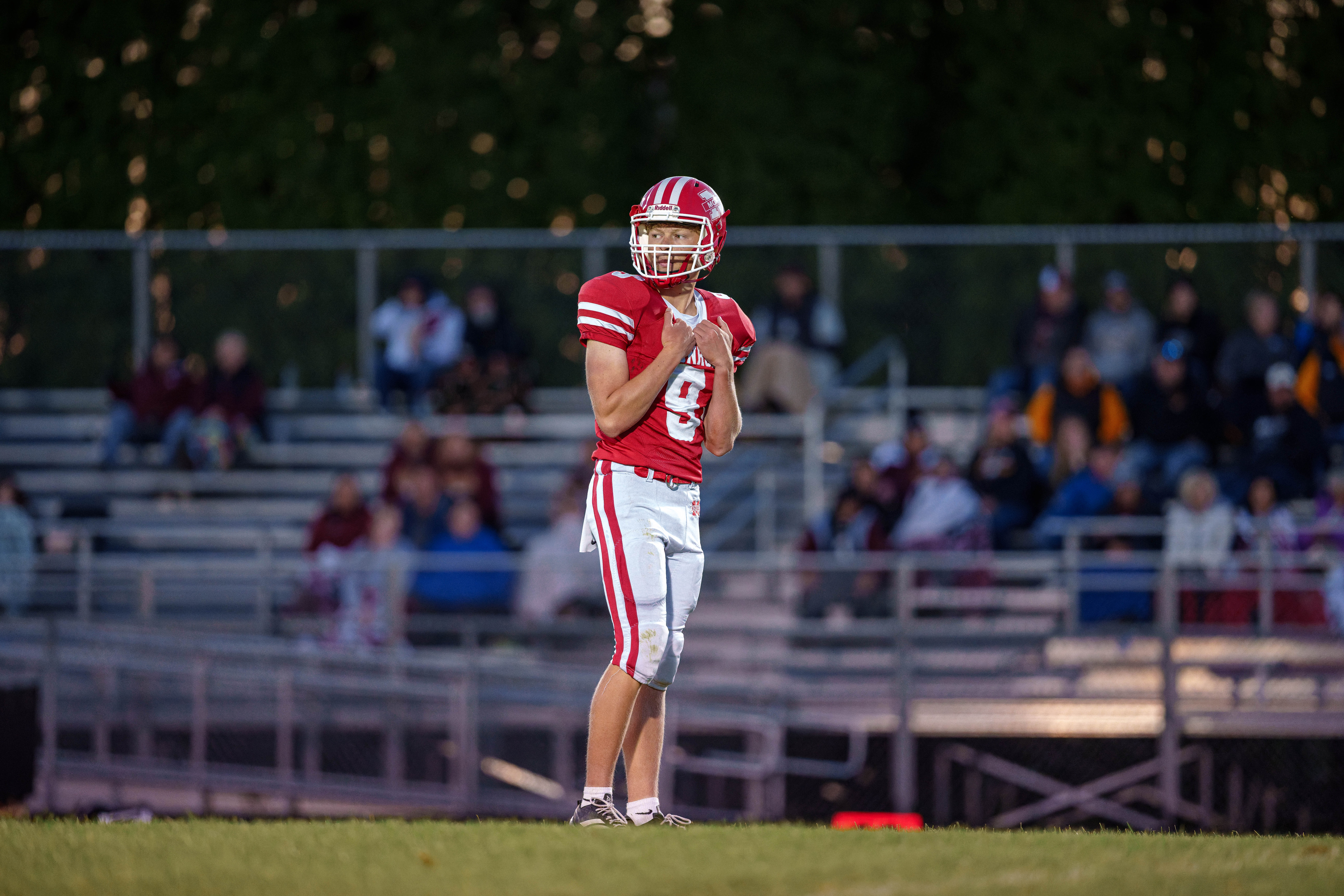 MONROE, WI – SEPTEMBER 5: A high school football game between the Monroe Cheesemakers and the Jefferson Eagles at the Monroe High School in Monroe, Wisconsin. Photography by Ross Harried for Second Crop Sports.