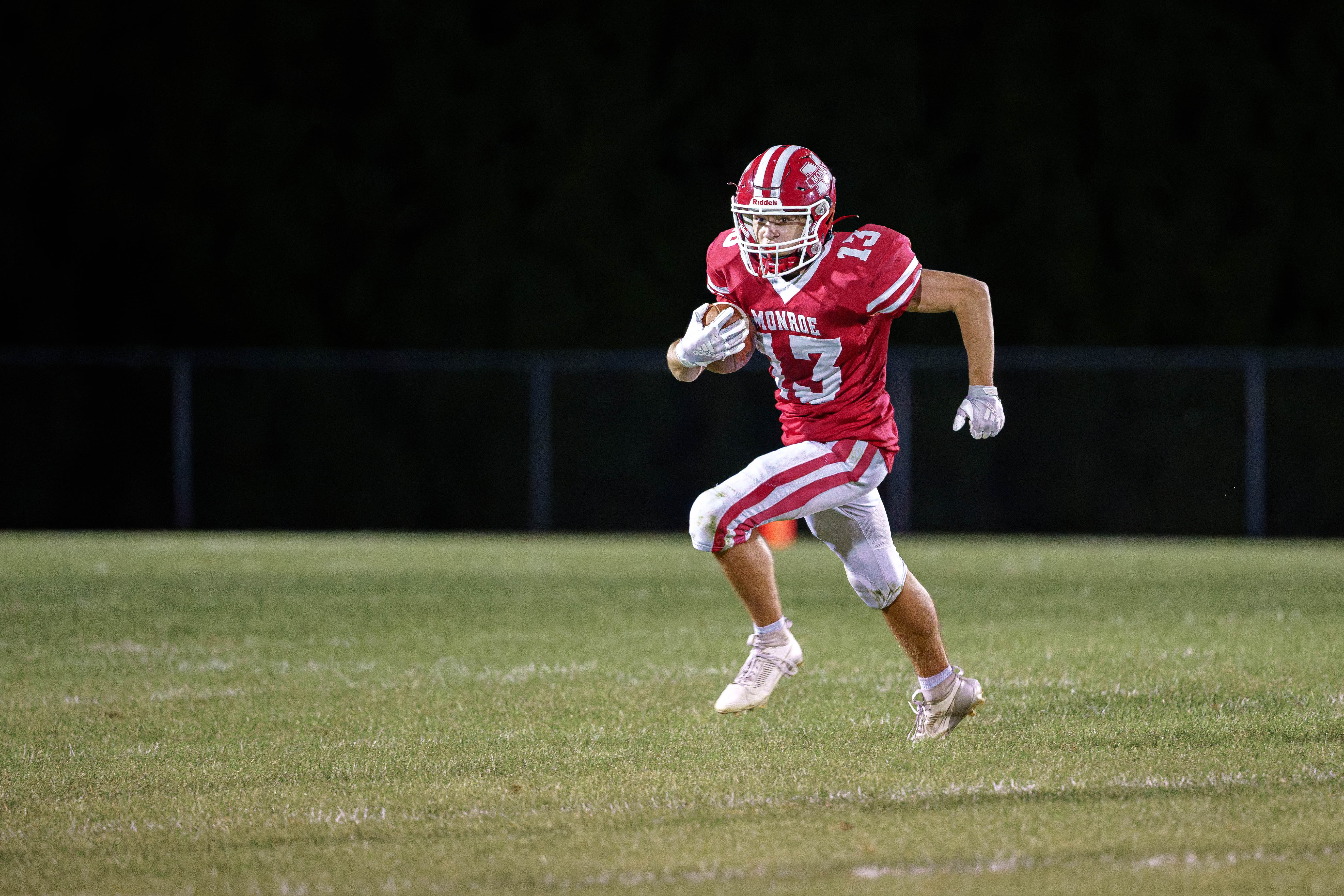 MONROE, WI – SEPTEMBER 5: A high school football game between the Monroe Cheesemakers and the Jefferson Eagles at the Monroe High School in Monroe, Wisconsin. Photography by Ross Harried for Second Crop Sports.
