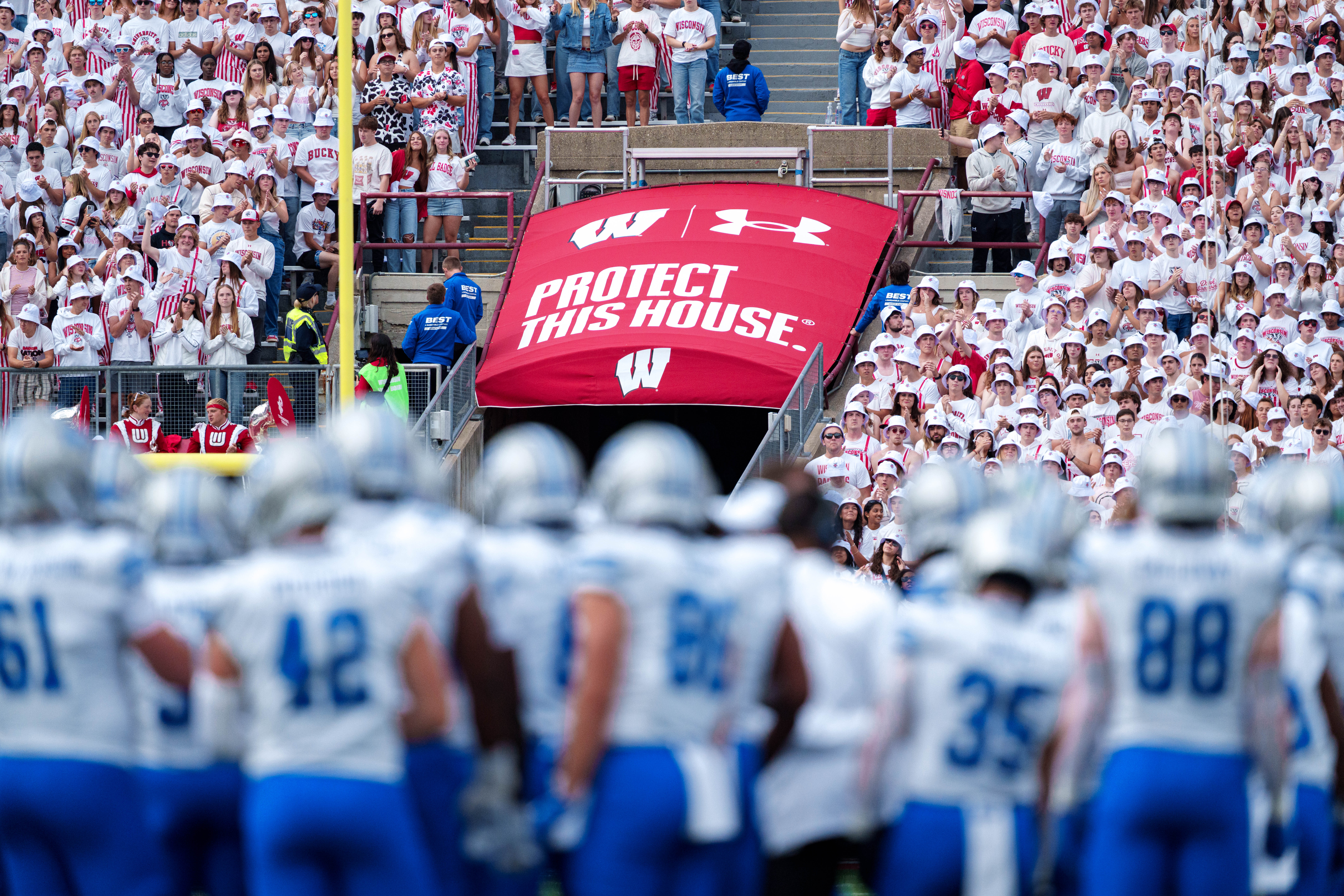 Sept 6, 2025; Madison, Wisconsin, USA; A college football game between the Wisconsin Badgers and the Middle Tennessee Blue Raiders at Camp Randall Stadium on September 06, 2025 in Madison, Wisconsin. Photography by Ross Harried for Second Crop Sports.