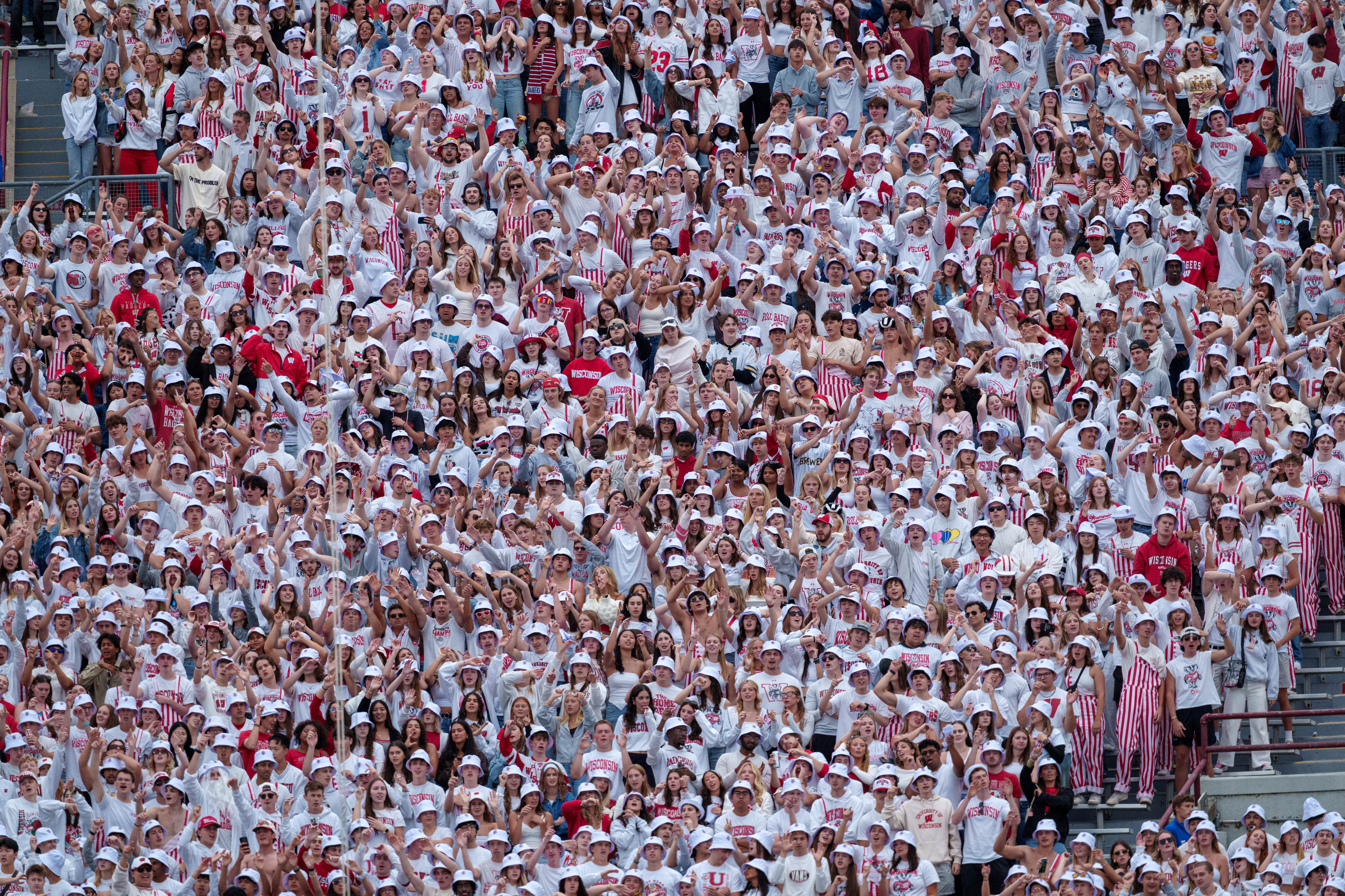 Sept 6, 2025; Madison, Wisconsin, USA; durning a college football game between the Wisconsin Badgers and the Middle Tennessee Blue Raiders at Camp Randall Stadium on September 06, 2025 in Madison, Wisconsin. Photography by Ross Harried for Second Crop Sports.