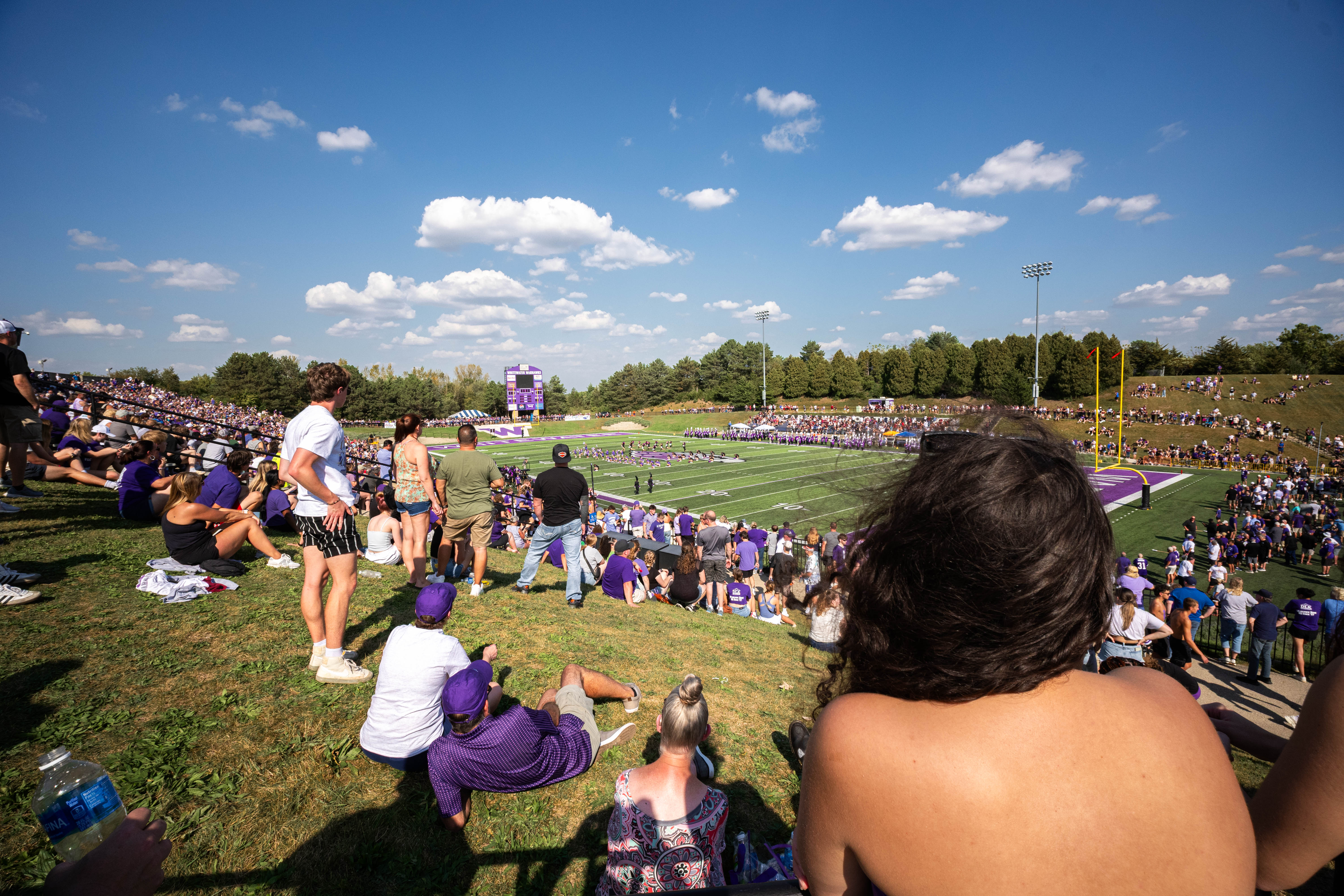 Oct 4, 2025; Whitewater, Wisconsin, USA; A college football game between the University of Wisconsin-Whitewater Warhawks and the University of Wisconsin-La Crosse Eagles at Perkins Stadium on October 04, 2025 in Whitewater, Wisconsin. Photography by Ross Harried for Second Crop Sports.