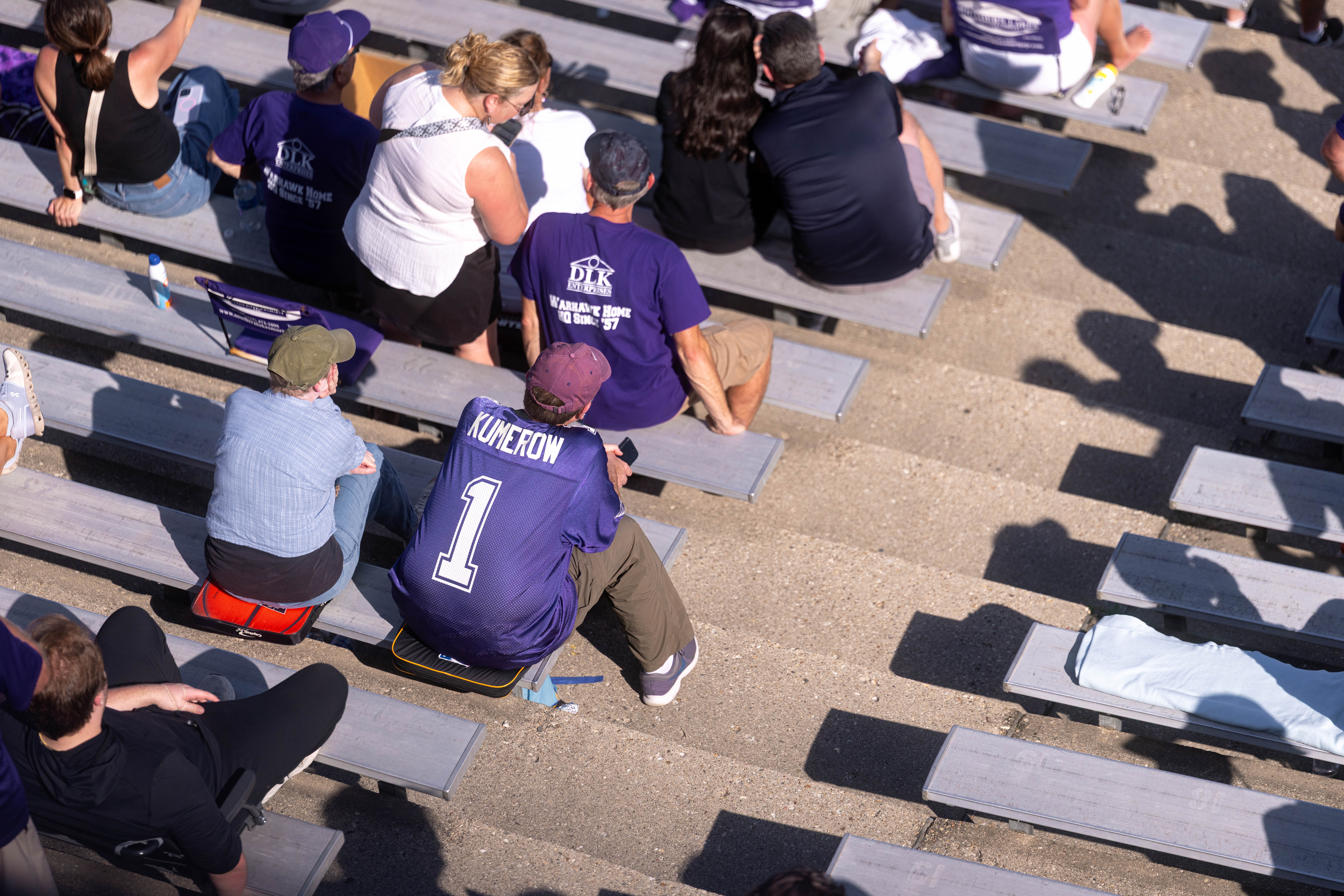 Oct 4, 2025; Whitewater, Wisconsin, USA; A college football game between the University of Wisconsin-Whitewater Warhawks and the University of Wisconsin-La Crosse Eagles at Perkins Stadium on October 04, 2025 in Whitewater, Wisconsin. Photography by Ross Harried for Second Crop Sports.