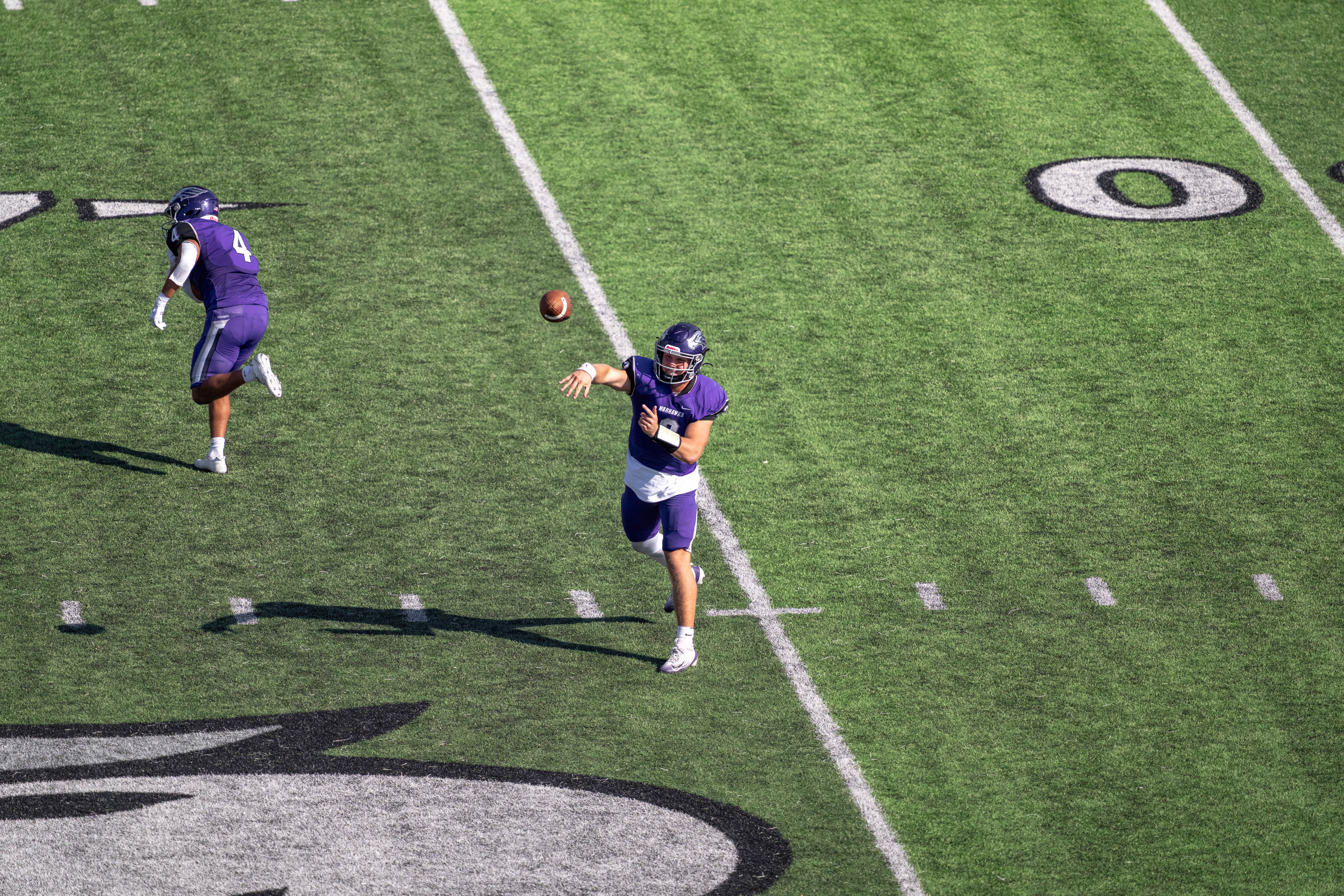 Oct 4, 2025; Whitewater, Wisconsin, USA; University of Wisconsin-Whitewater Warhawks quarterback Justin Klinkner (2) attempts a pass durning a college football game between the University of Wisconsin-Whitewater Warhawks and the University of Wisconsin-La Crosse Eagles at Perkins Stadium on October 04, 2025 in Whitewater, Wisconsin. Photography by Ross Harried for Second Crop Sports.