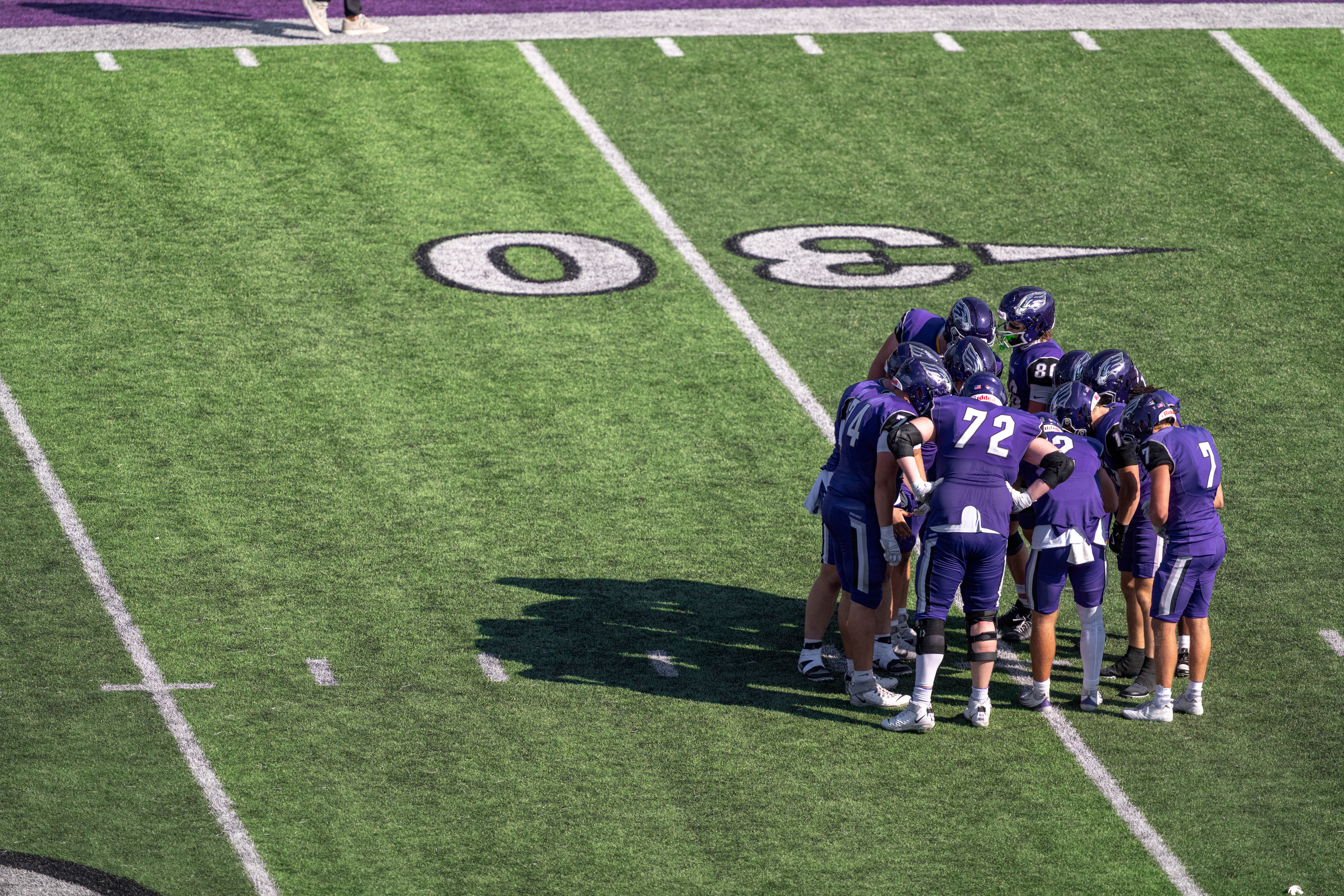 Oct 4, 2025; Whitewater, Wisconsin, USA; A college football game between the University of Wisconsin-Whitewater Warhawks and the University of Wisconsin-La Crosse Eagles at Perkins Stadium on October 04, 2025 in Whitewater, Wisconsin. Photography by Ross Harried for Second Crop Sports.