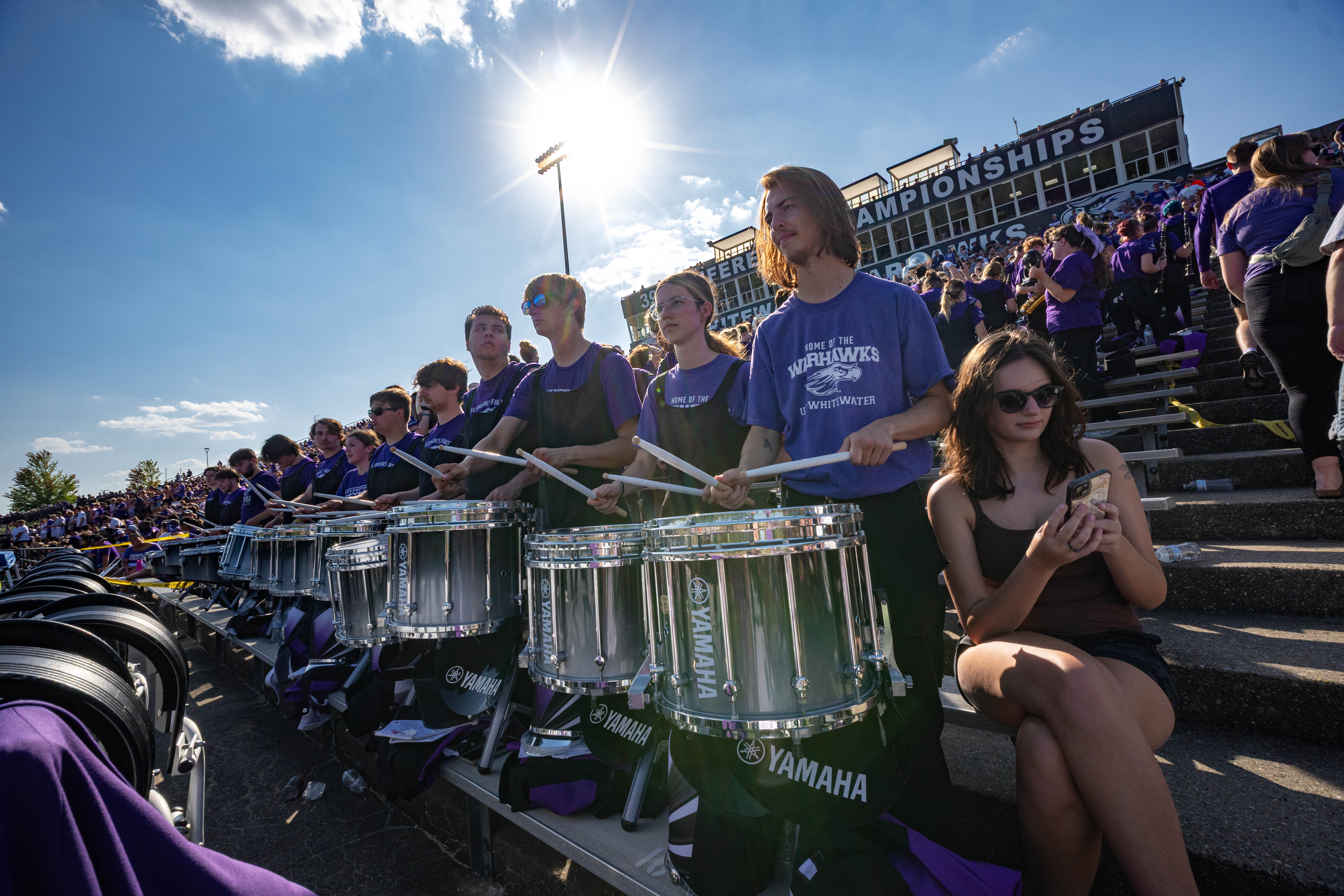 Oct 4, 2025; Whitewater, Wisconsin, USA; A college football game between the University of Wisconsin-Whitewater Warhawks and the University of Wisconsin-La Crosse Eagles at Perkins Stadium on October 04, 2025 in Whitewater, Wisconsin. Photography by Ross Harried for Second Crop Sports.