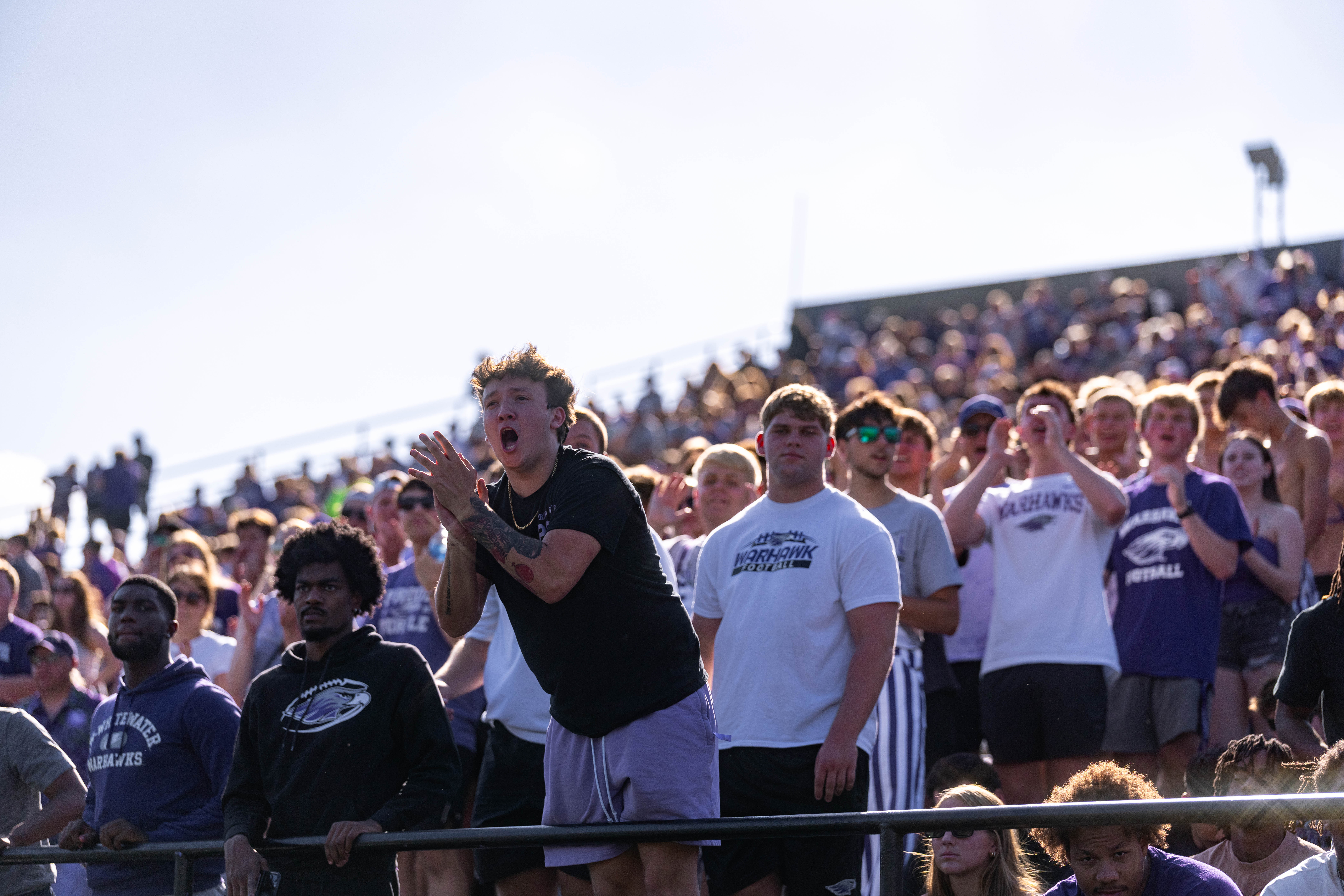 Oct 4, 2025; Whitewater, Wisconsin, USA; A college football game between the University of Wisconsin-Whitewater Warhawks and the University of Wisconsin-La Crosse Eagles at Perkins Stadium on October 04, 2025 in Whitewater, Wisconsin. Photography by Ross Harried for Second Crop Sports.