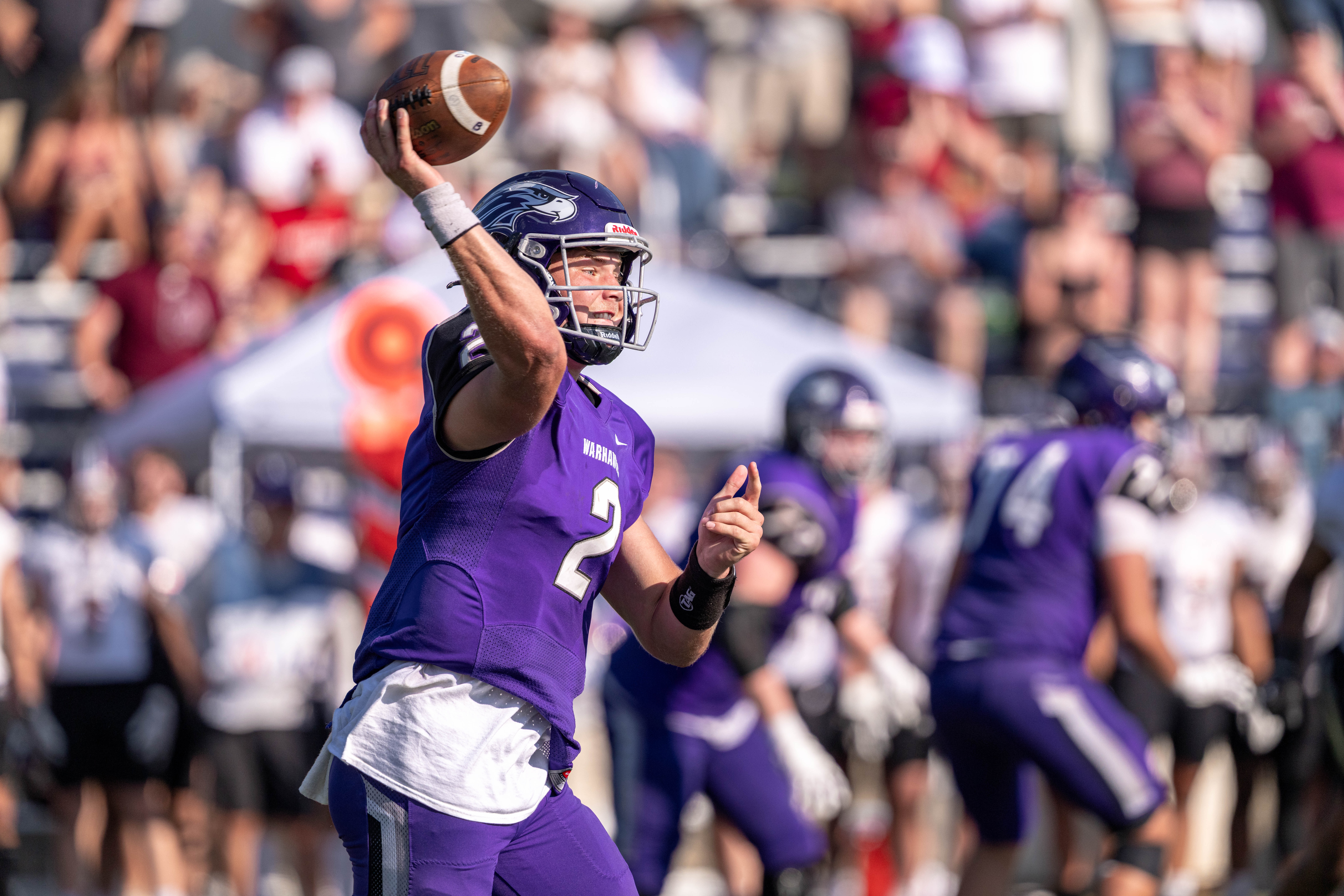 Oct 4, 2025; Whitewater, Wisconsin, USA; University of Wisconsin-Whitewater Warhawks quarterback Justin Klinkner (2)attempts a pass durning a college football game between the University of Wisconsin-Whitewater Warhawks and the University of Wisconsin-La Crosse Eagles at Perkins Stadium on October 04, 2025 in Whitewater, Wisconsin. Photography by Ross Harried for Second Crop Sports.